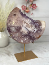 Pink Amethyst Moon on Gold Stand A10255