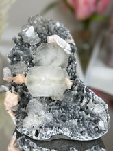 Diamond Apophyllite on Charcoal Chalcedony with Stilbite