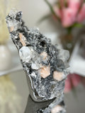 Diamond Apophyllite on Charcoal Chalcedony with Stilbite