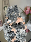 Diamond Apophyllite on Charcoal Chalcedony with Stilbite Statement