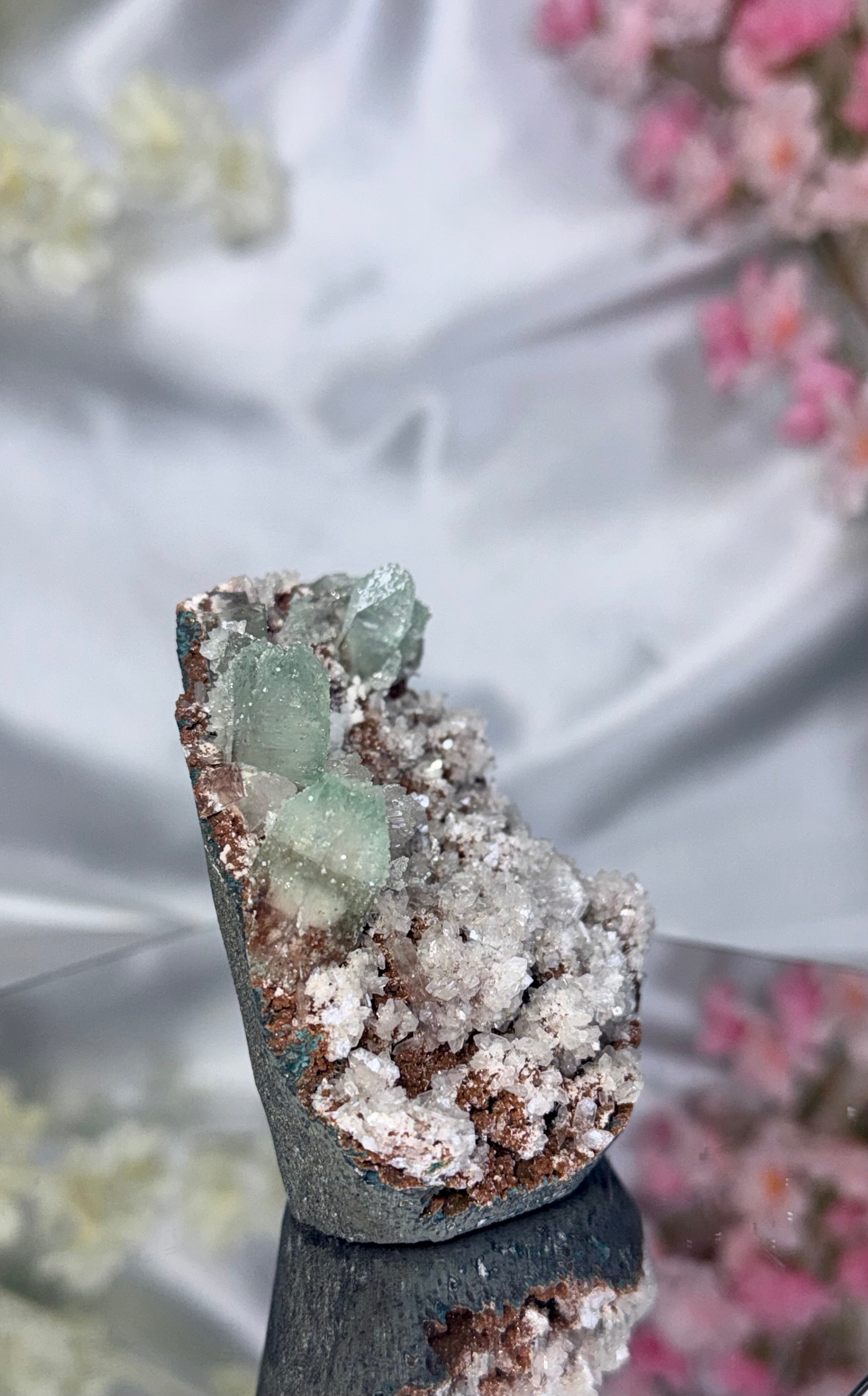 Sugar Coated Green Apophyllite with Stilbite, Chalcedony and Calcite