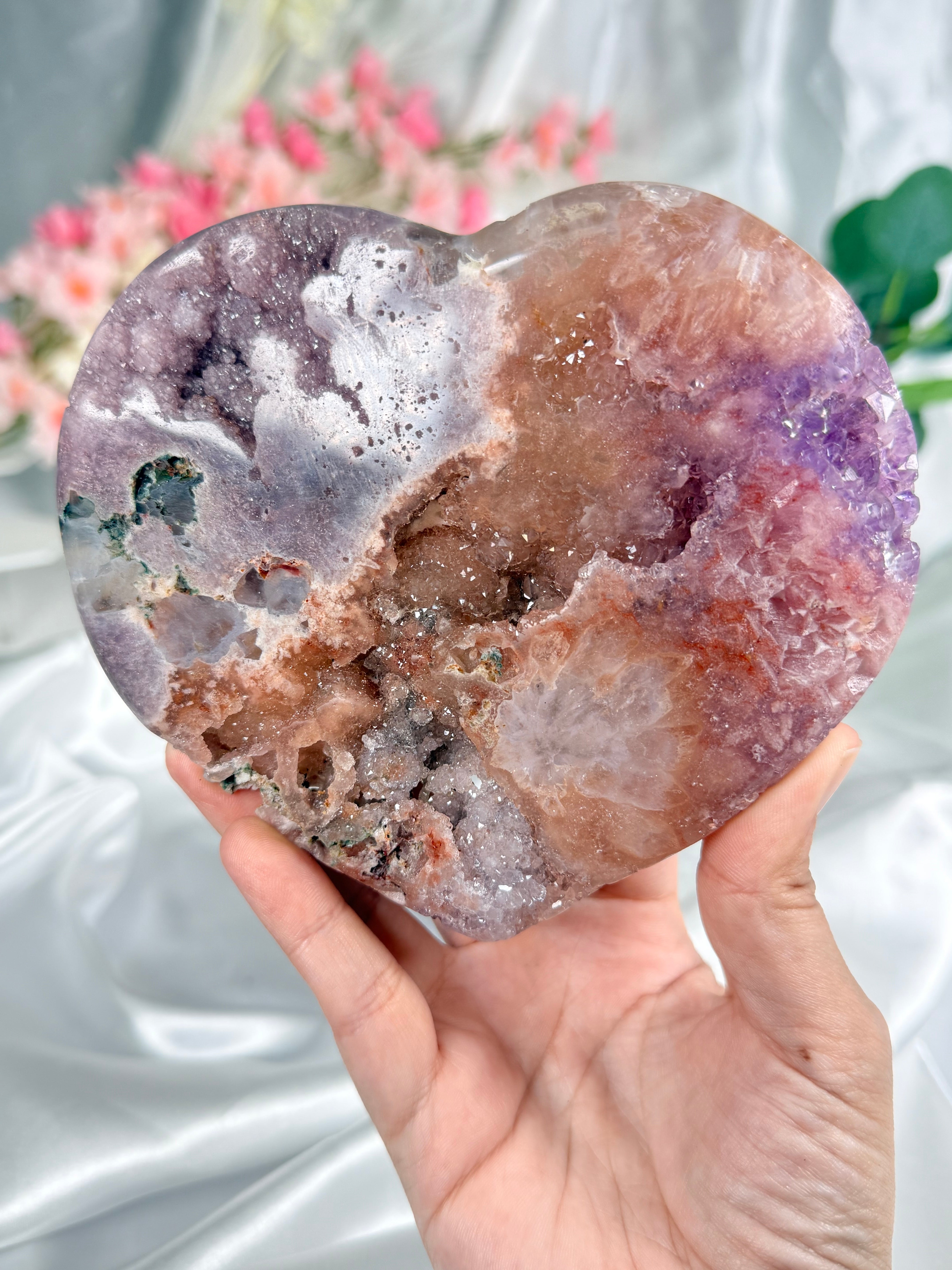 Pink Amethyst Heart on Gold Stand C