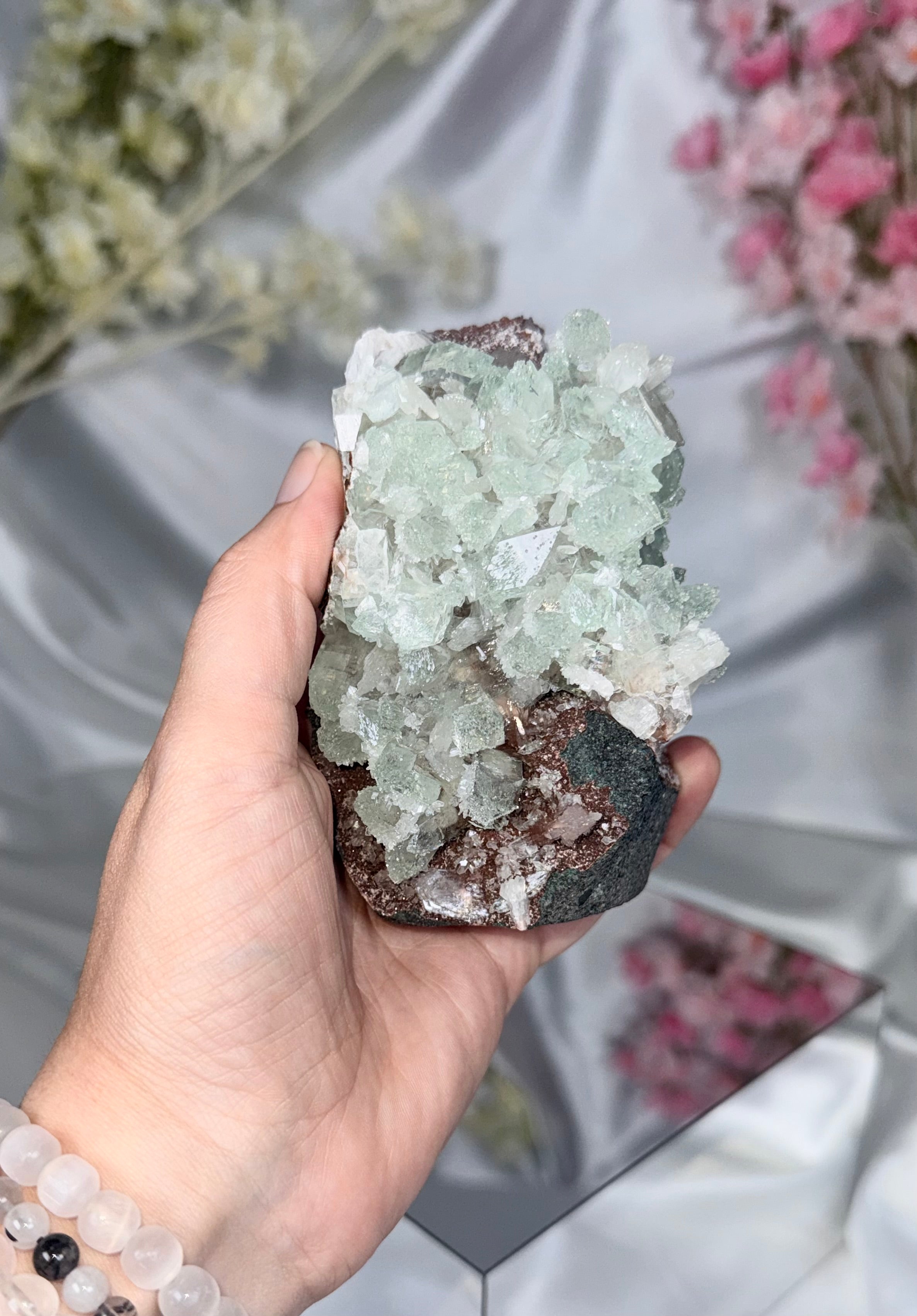 Sugar Coated Green Apophyllite with Stilbite, Chalcedony and Calcite