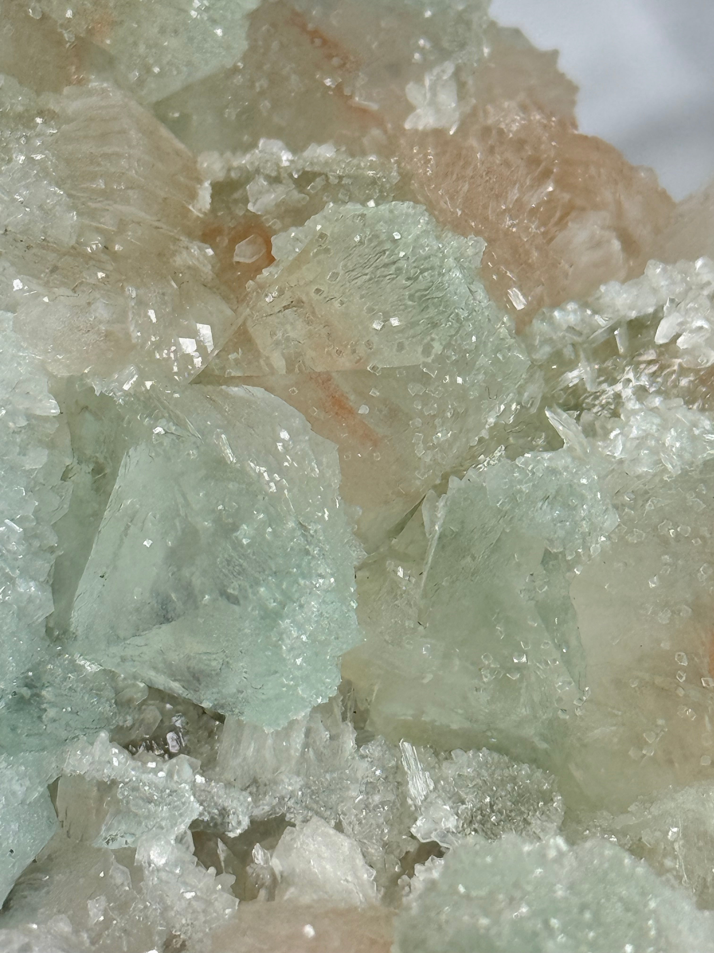 Sugar Coated Green Apophyllite with Stilbite A