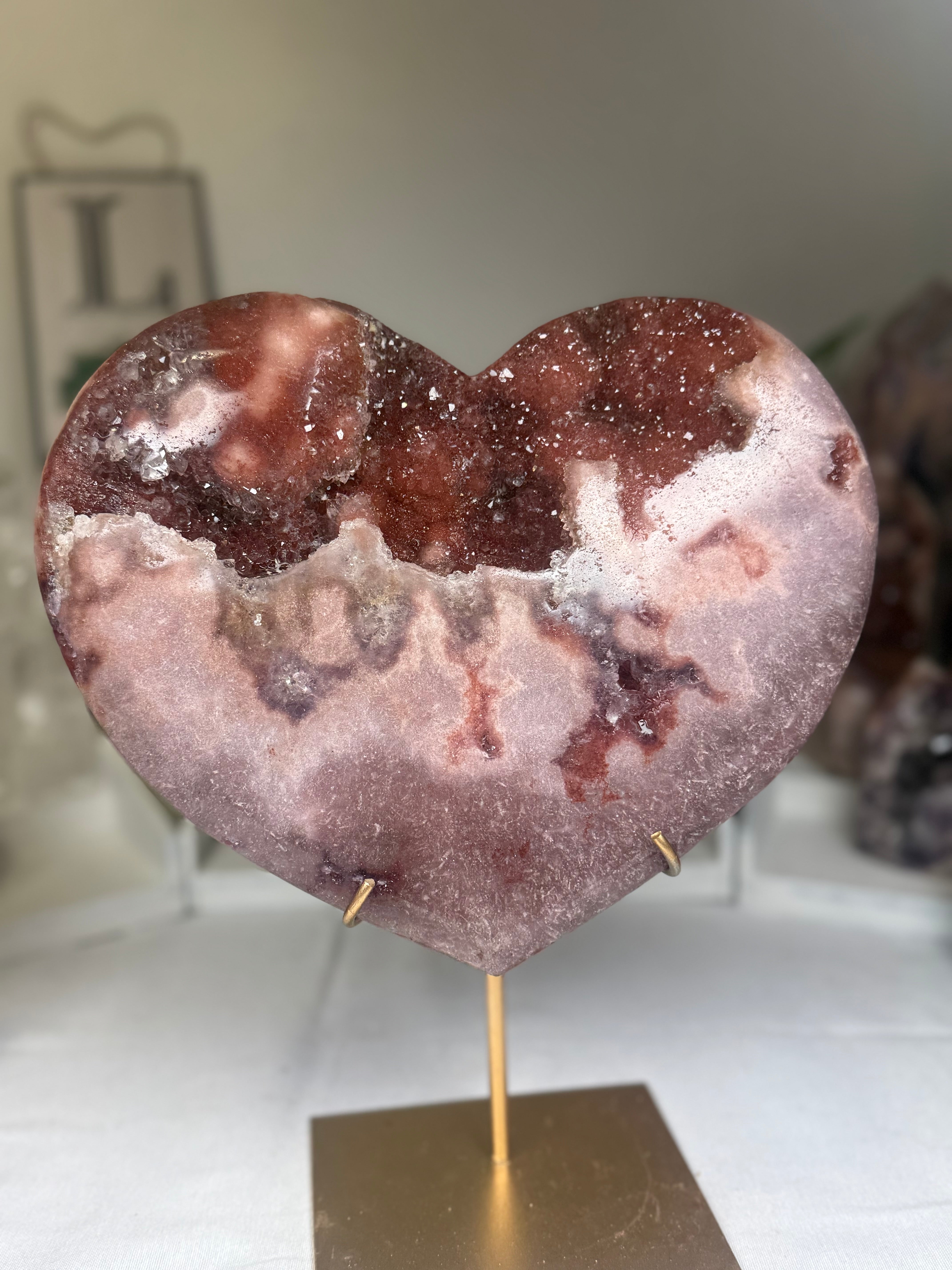 Pink Amethyst Heart on Gold Stand A1.26