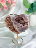 Pink Amethyst Heart on Gold Stand D