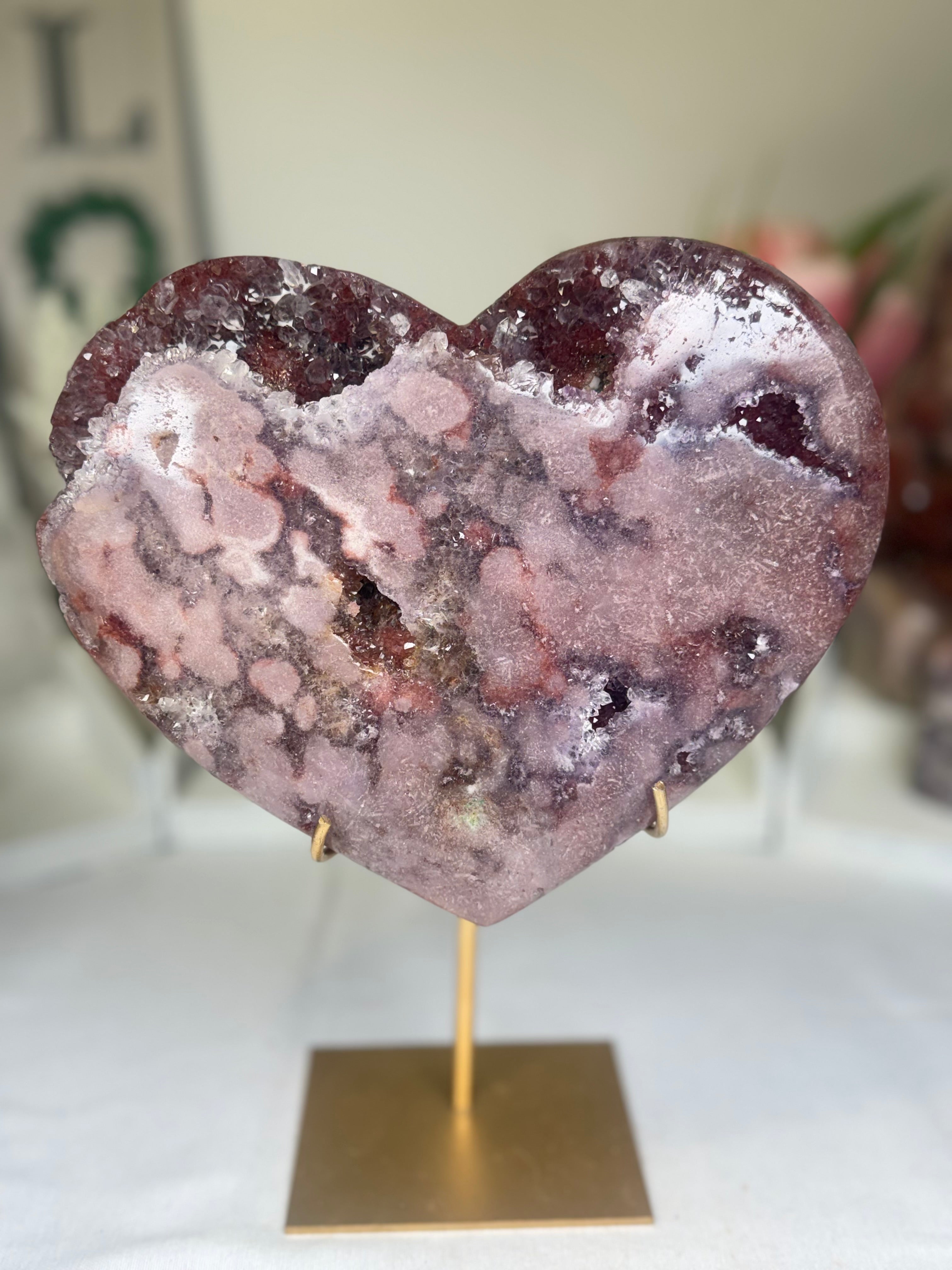 Pink Amethyst Heart on Gold Stand A1.25