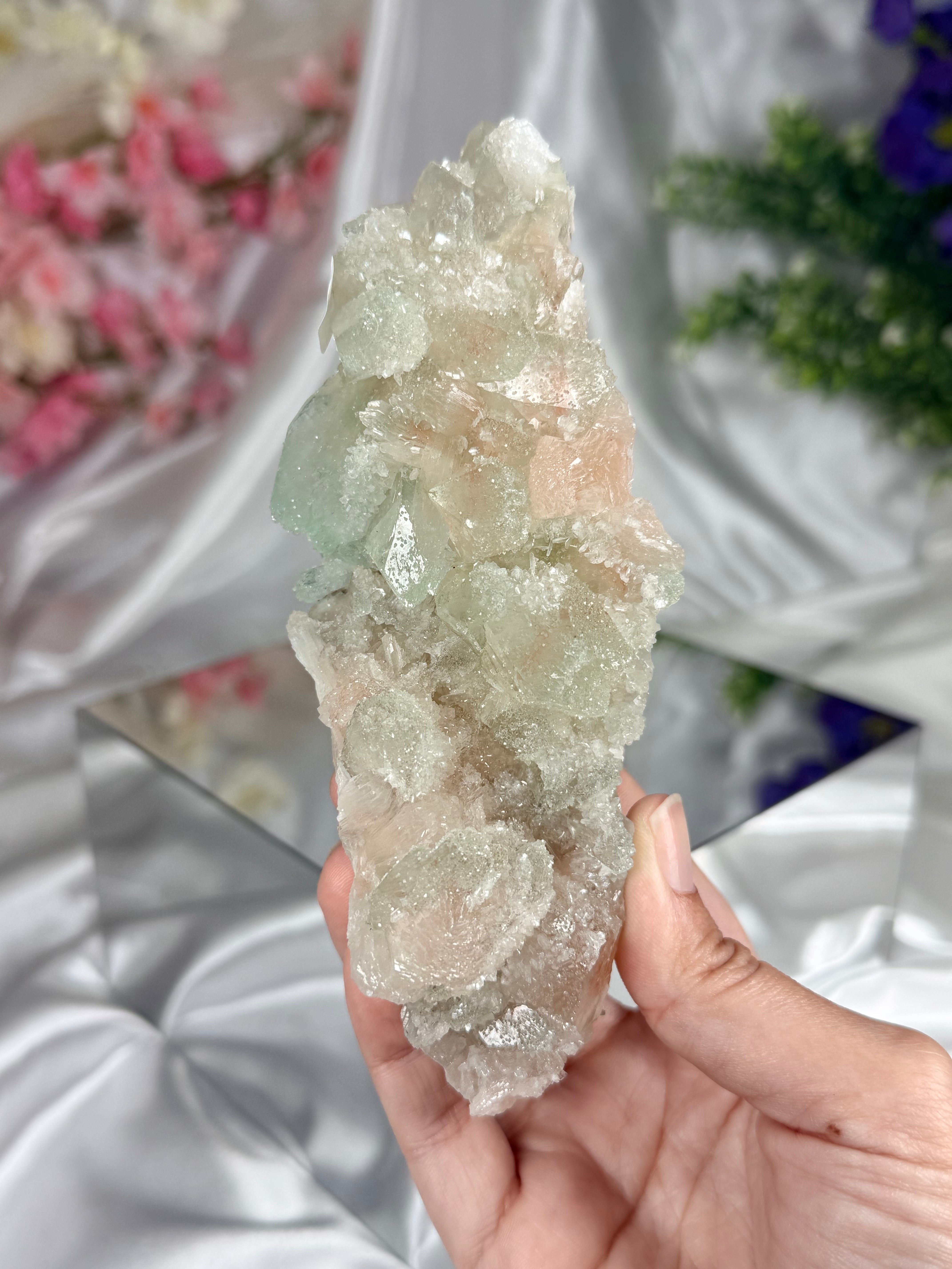 Sugar Coated Green Apophyllite with Stilbite A