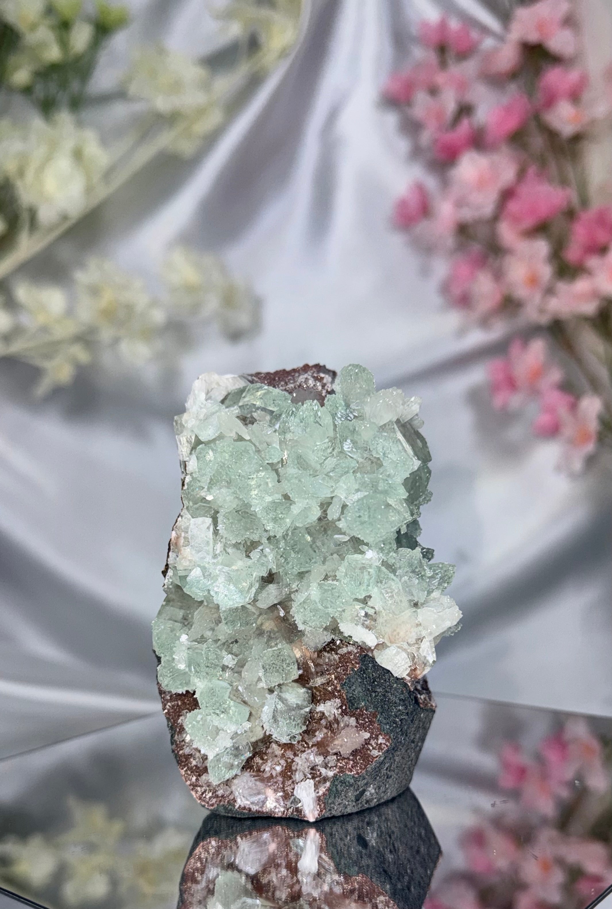 Sugar Coated Green Apophyllite with Stilbite, Chalcedony and Calcite