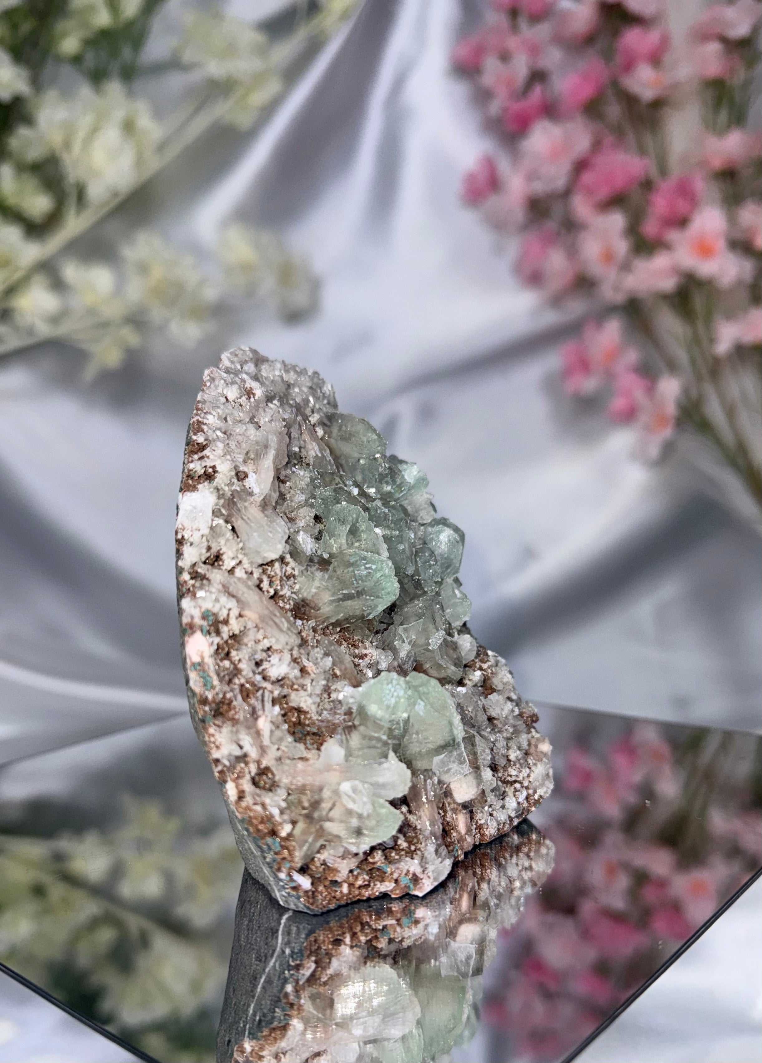 Sugar Coated Green Apophyllite with Stilbite, Chalcedony and Calcite