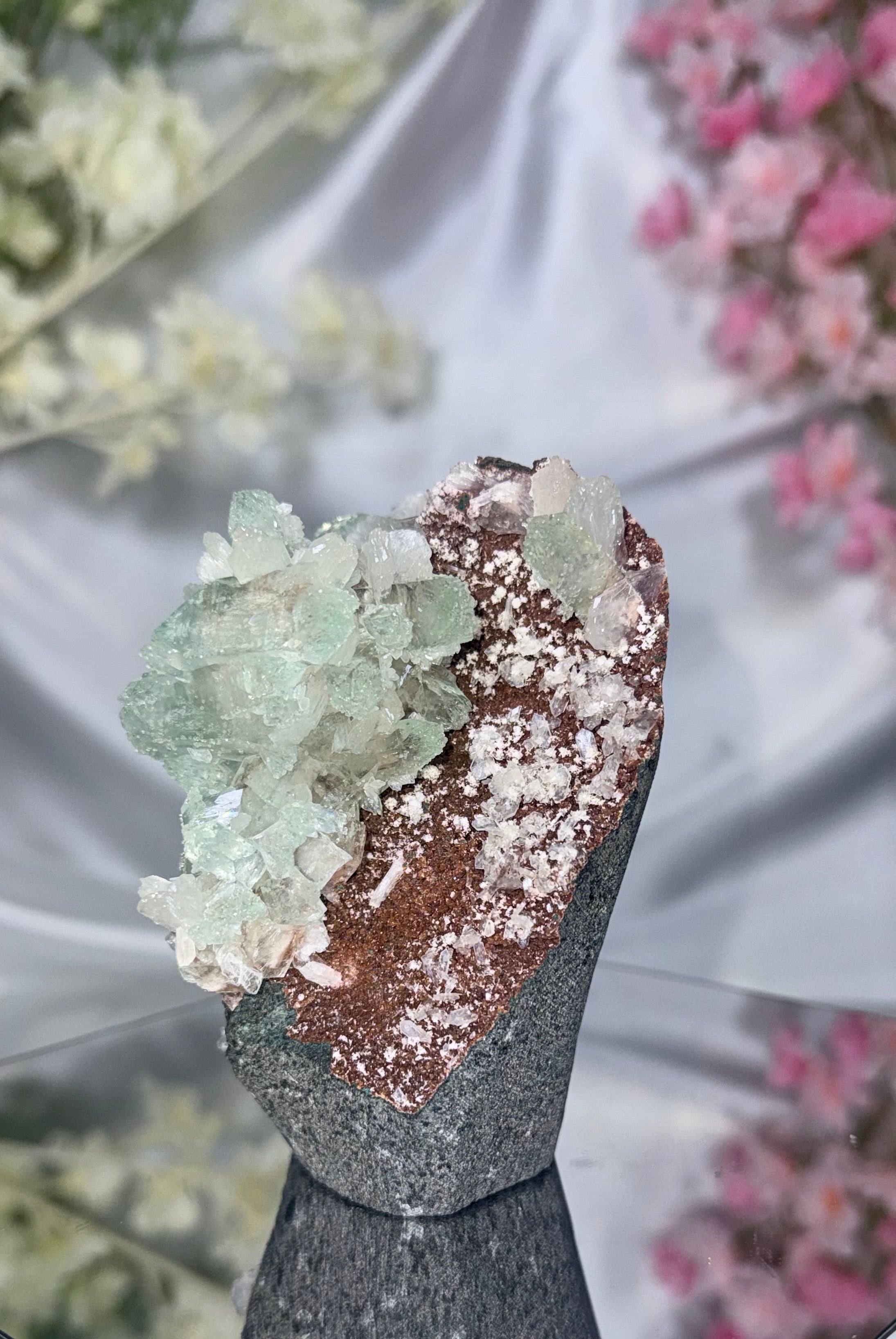 Sugar Coated Green Apophyllite with Stilbite, Chalcedony and Calcite