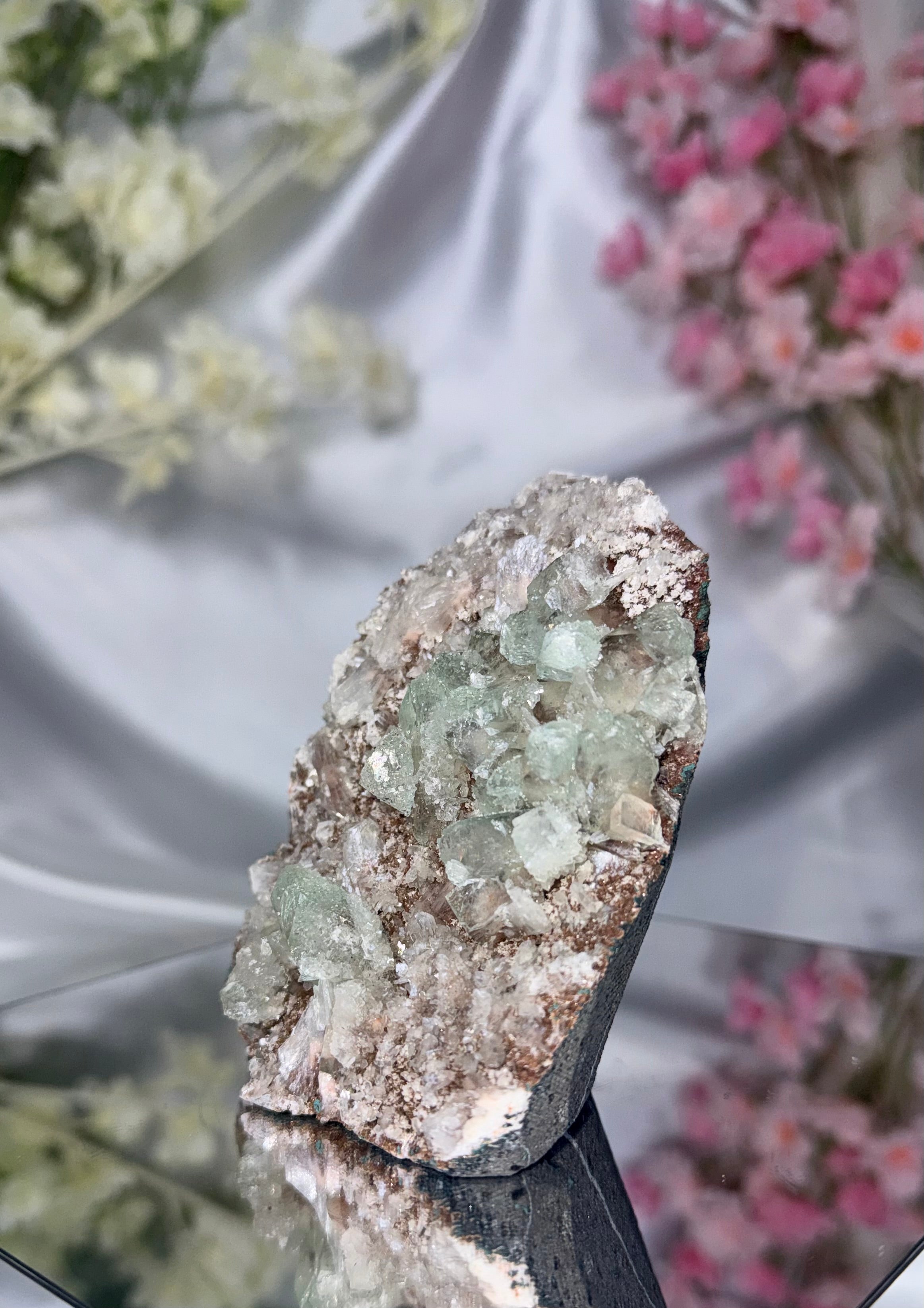 Sugar Coated Green Apophyllite with Stilbite, Chalcedony and Calcite