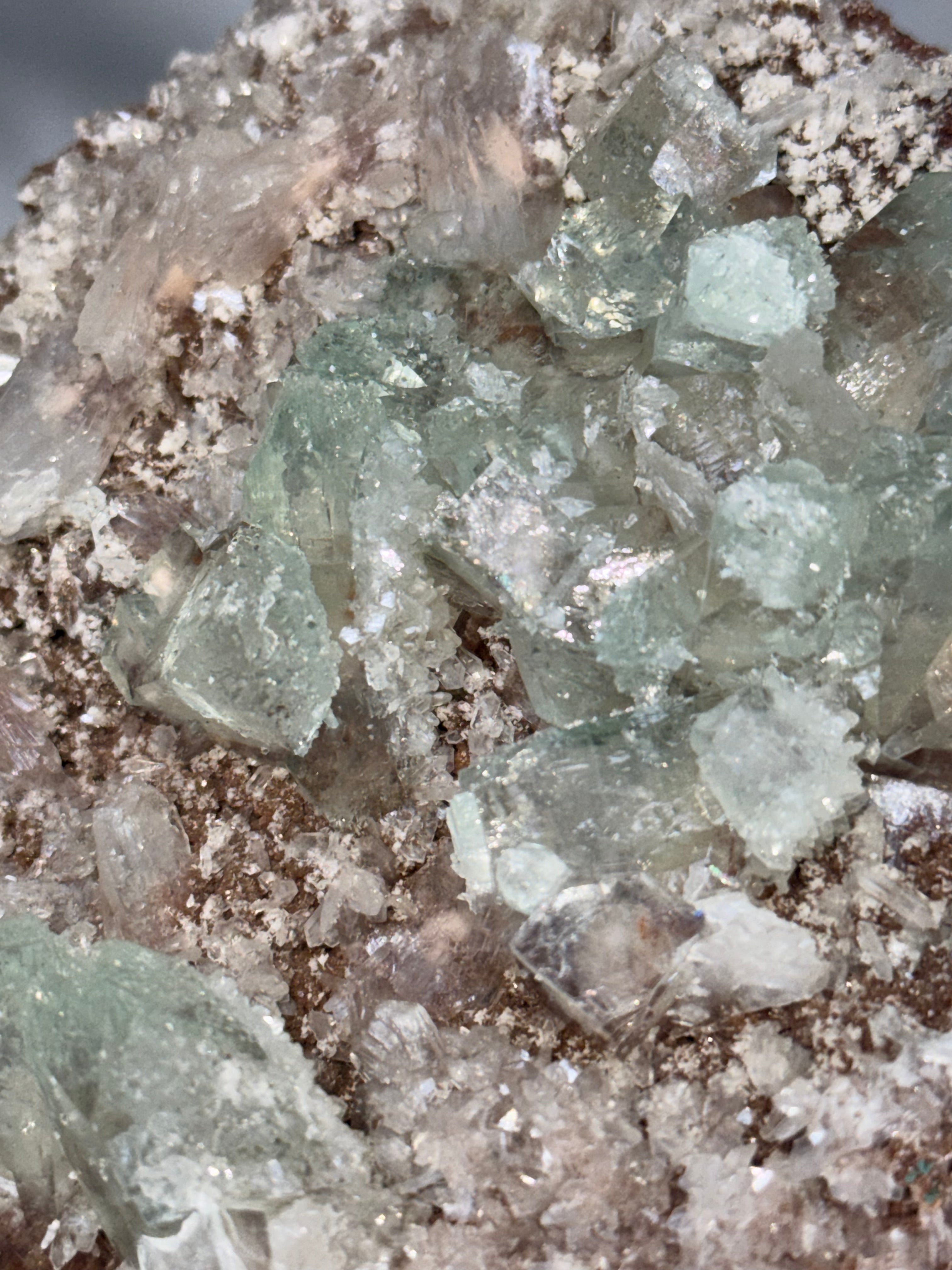 Sugar Coated Green Apophyllite with Stilbite, Chalcedony and Calcite