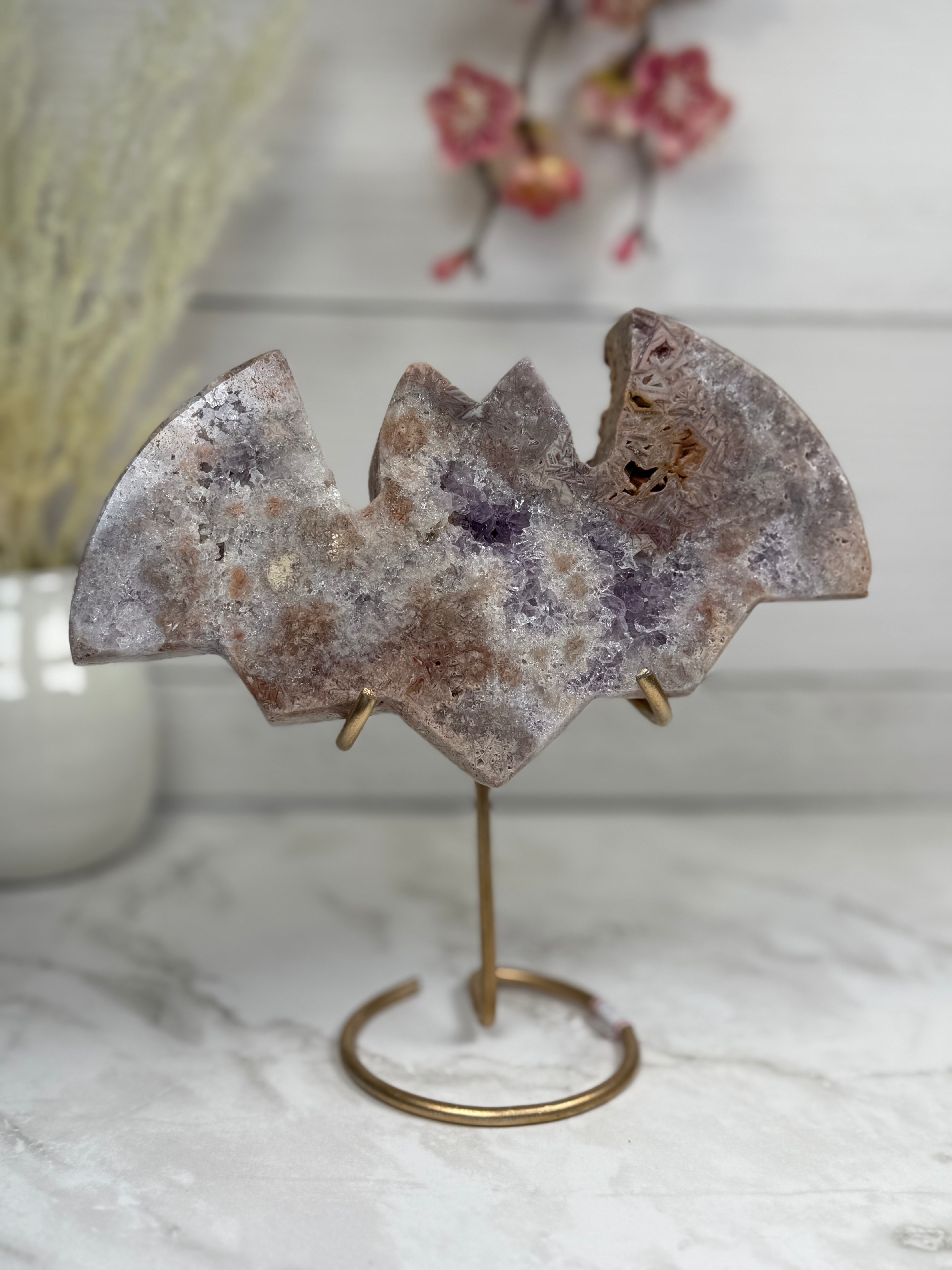Pink Amethyst Bat Carving A10017