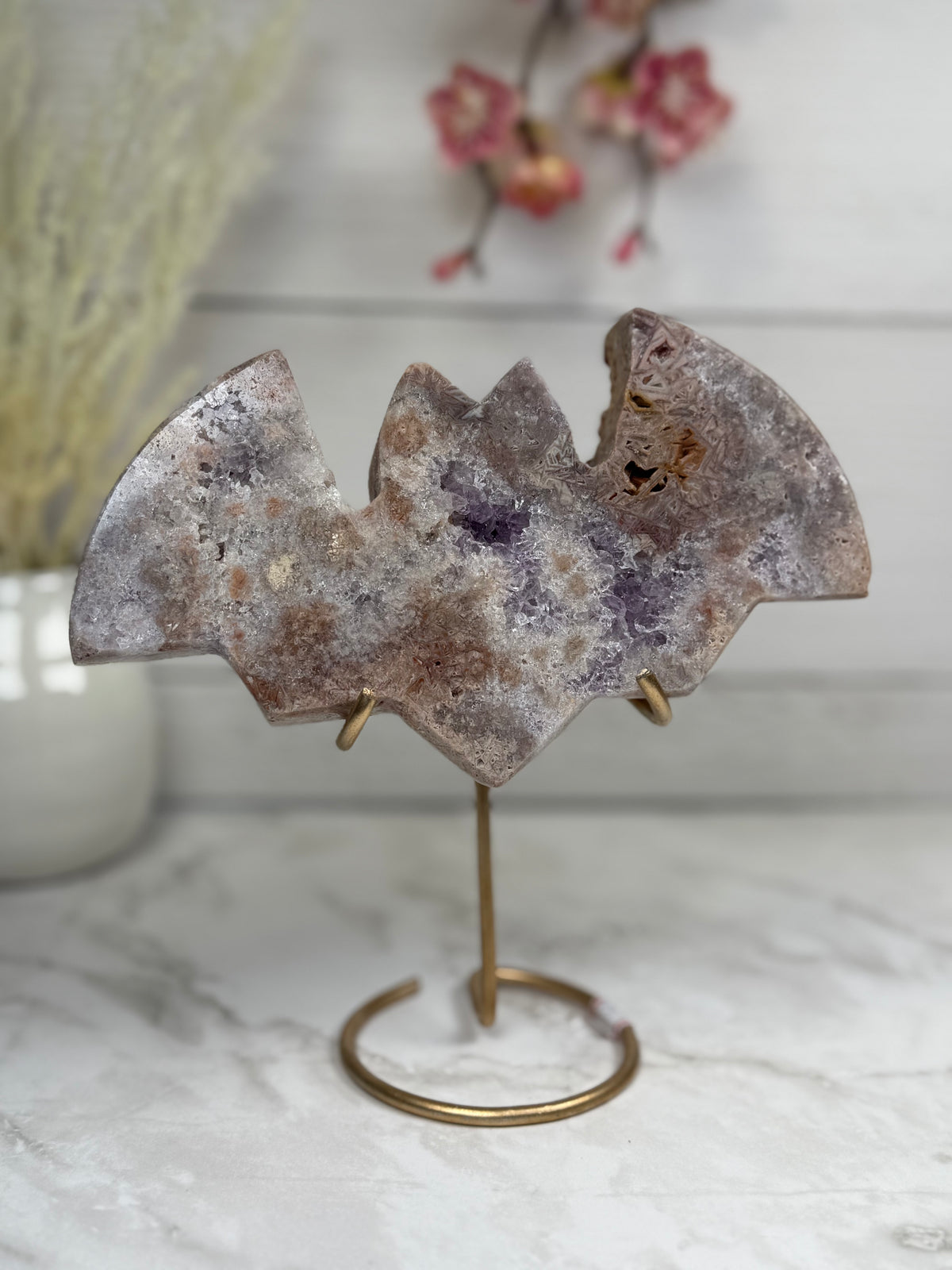 Pink Amethyst Bat Carving A10017