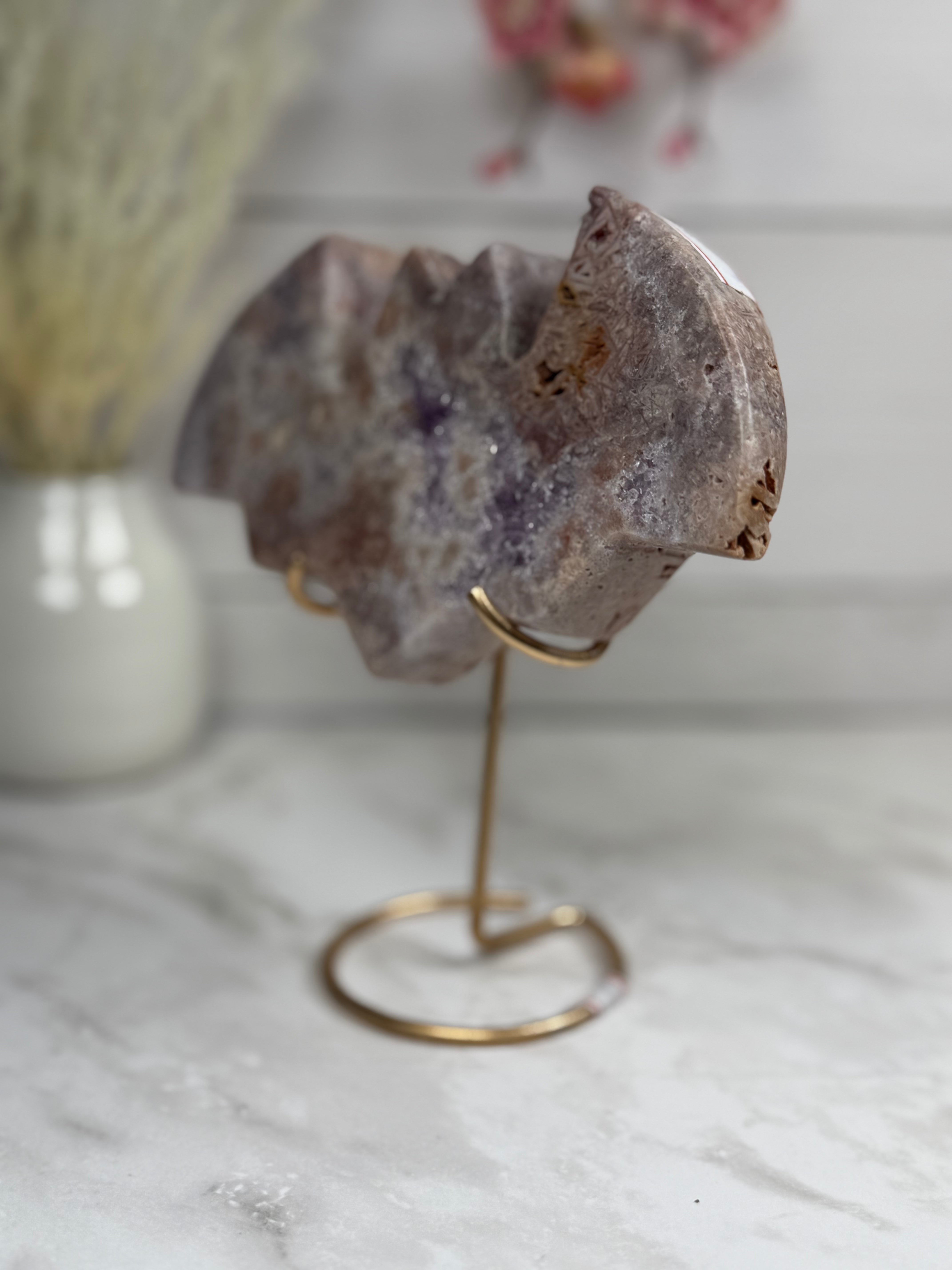 Pink Amethyst Bat Carving A10017