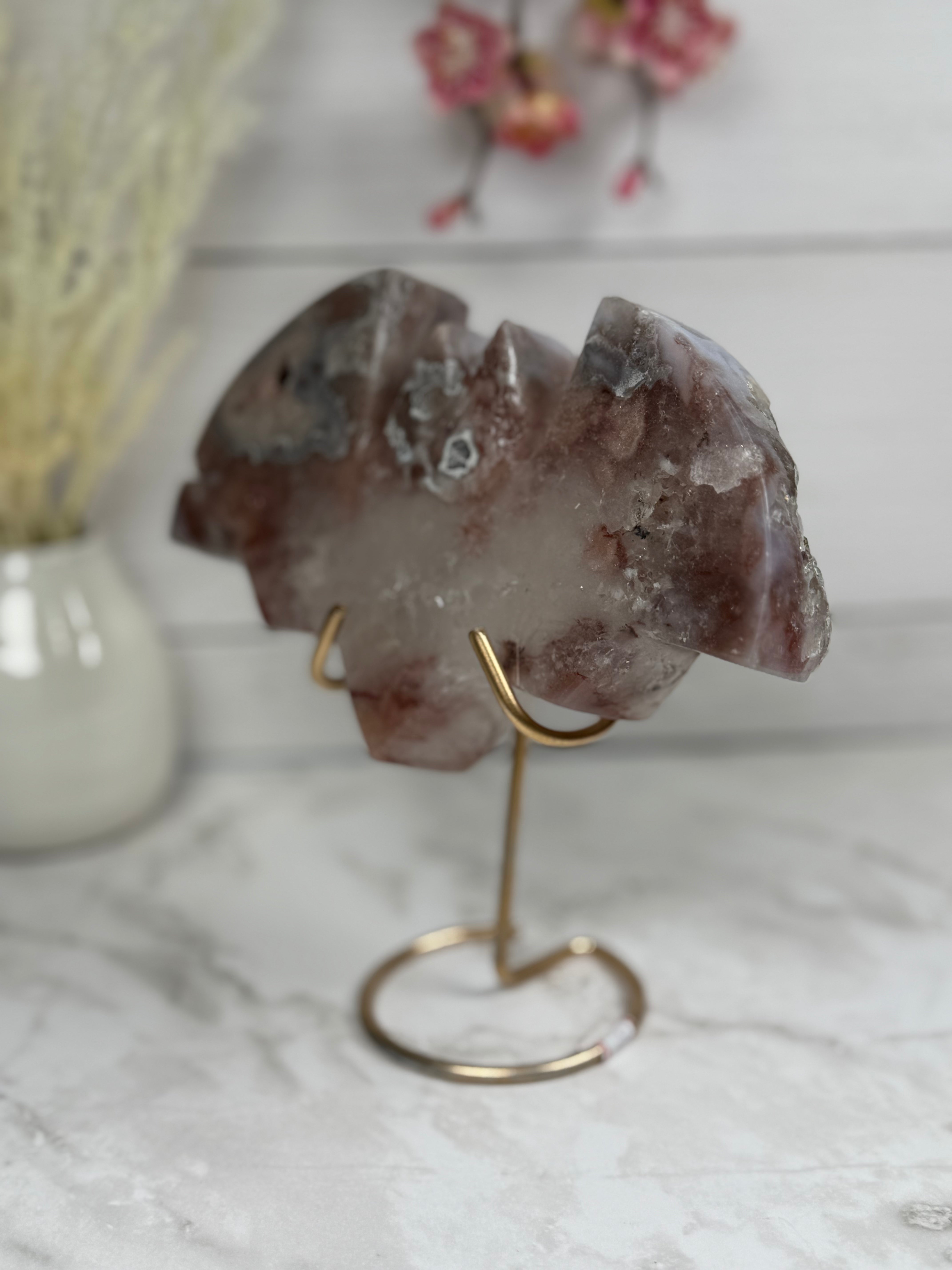 Pink Amethyst Bat Carving A10010