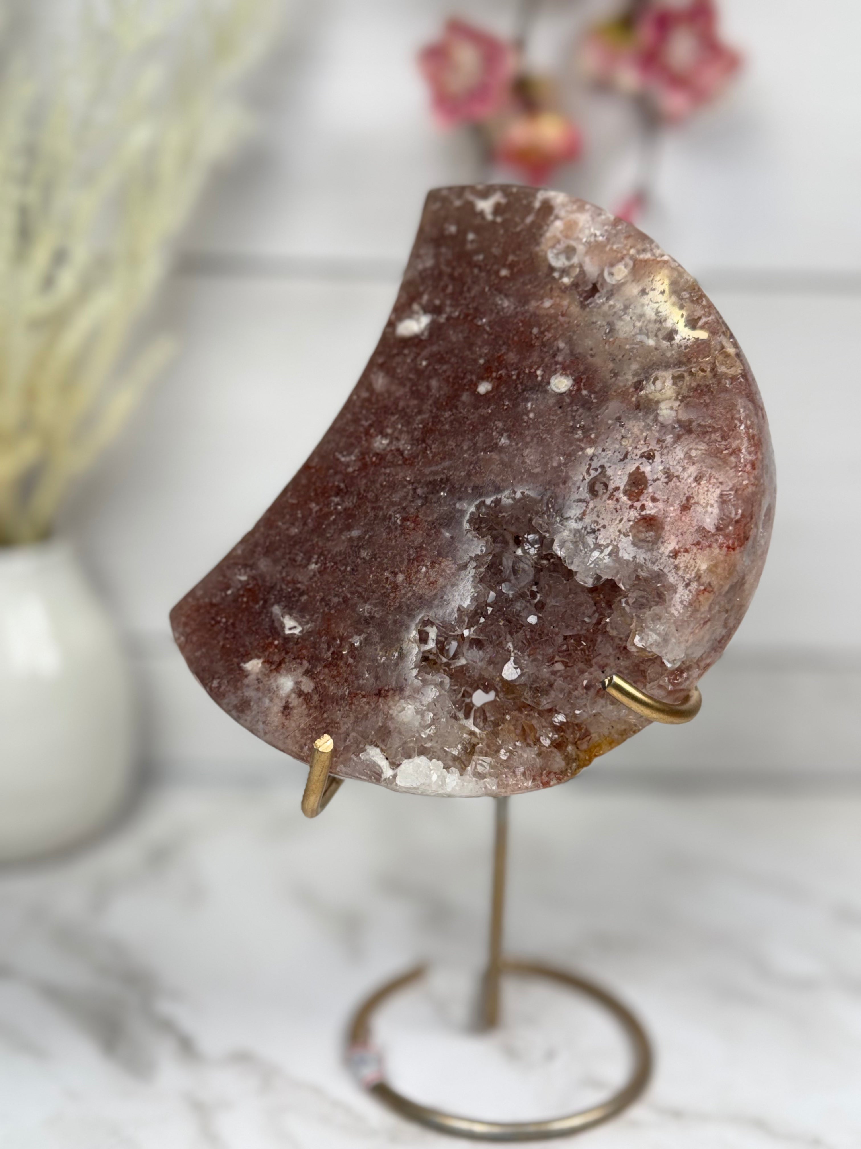 Pink Amethyst Moon on Gold Stand A10073