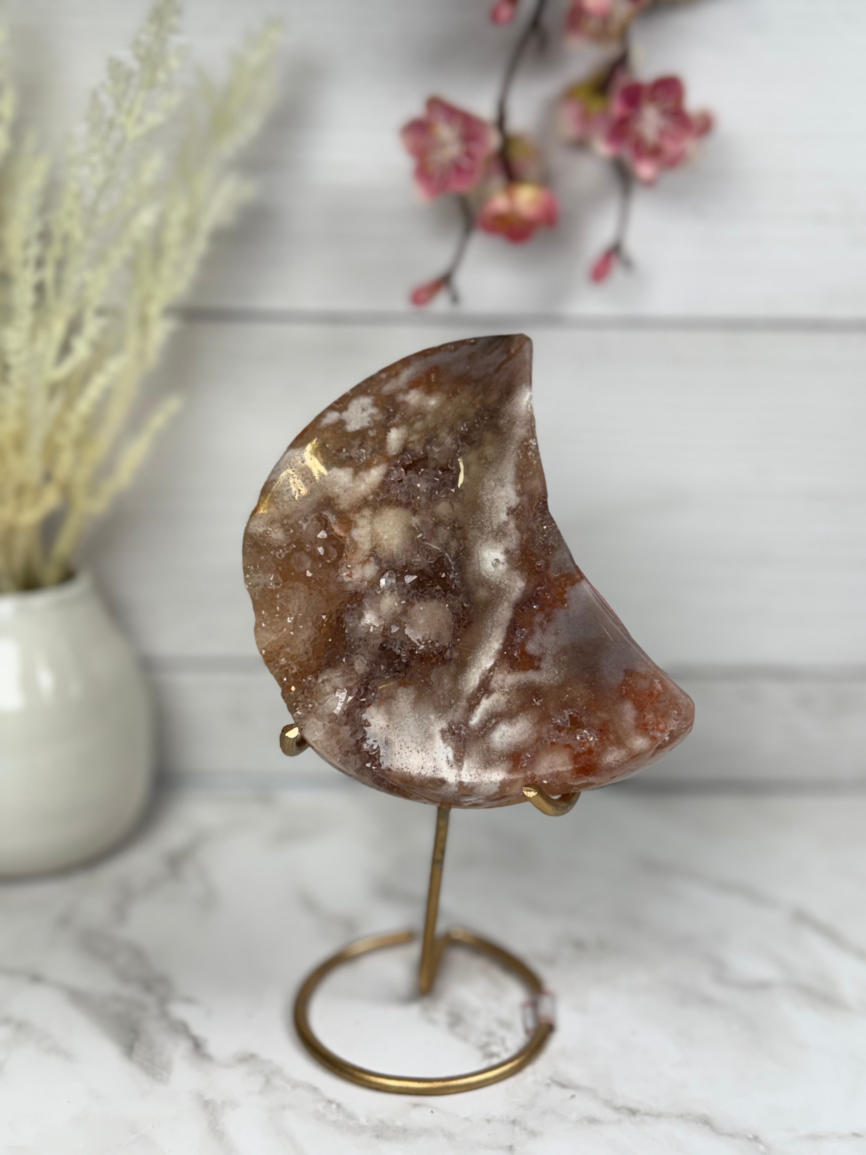 Pink Amethyst Moon on Gold Stand A10262