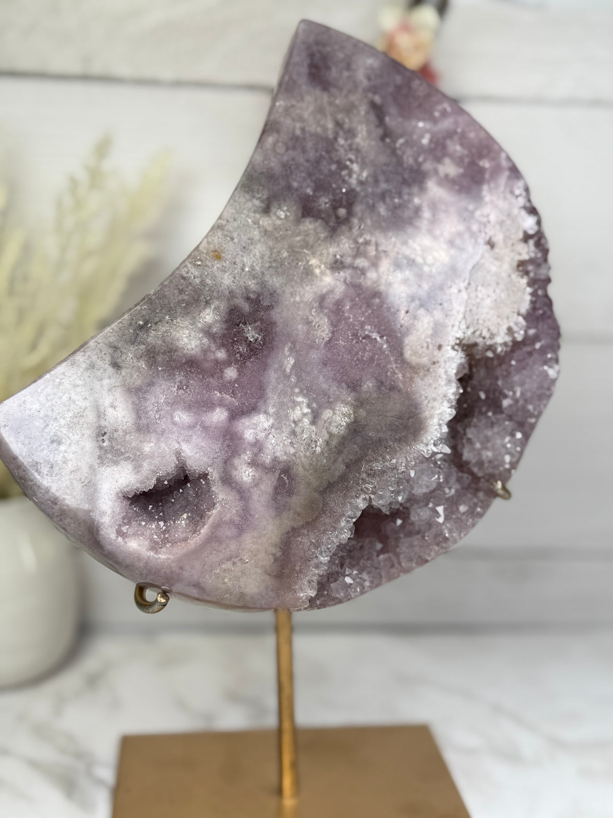 Pink Amethyst Moon on Gold Stand A10263