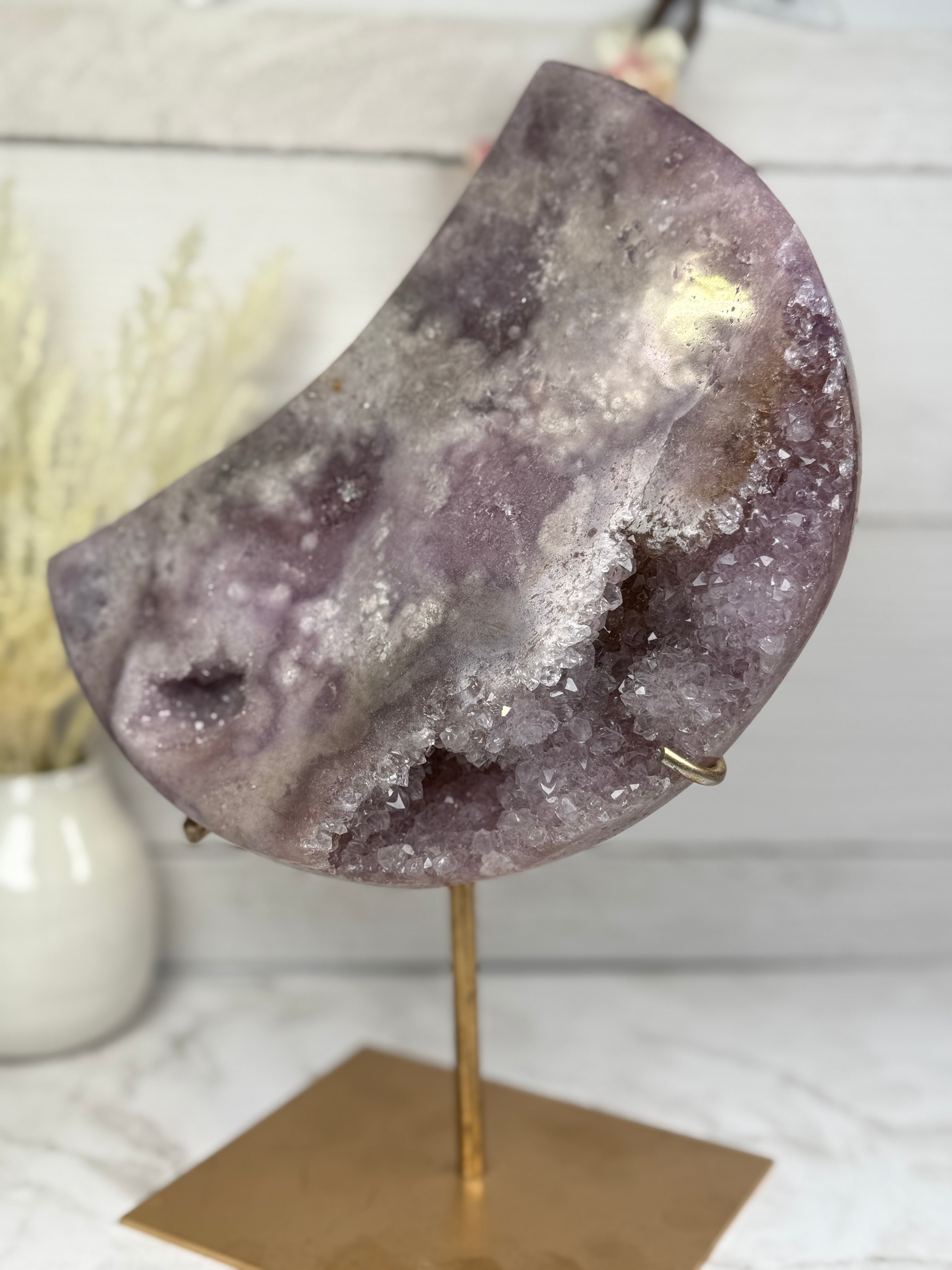 Pink Amethyst Moon on Gold Stand A10263