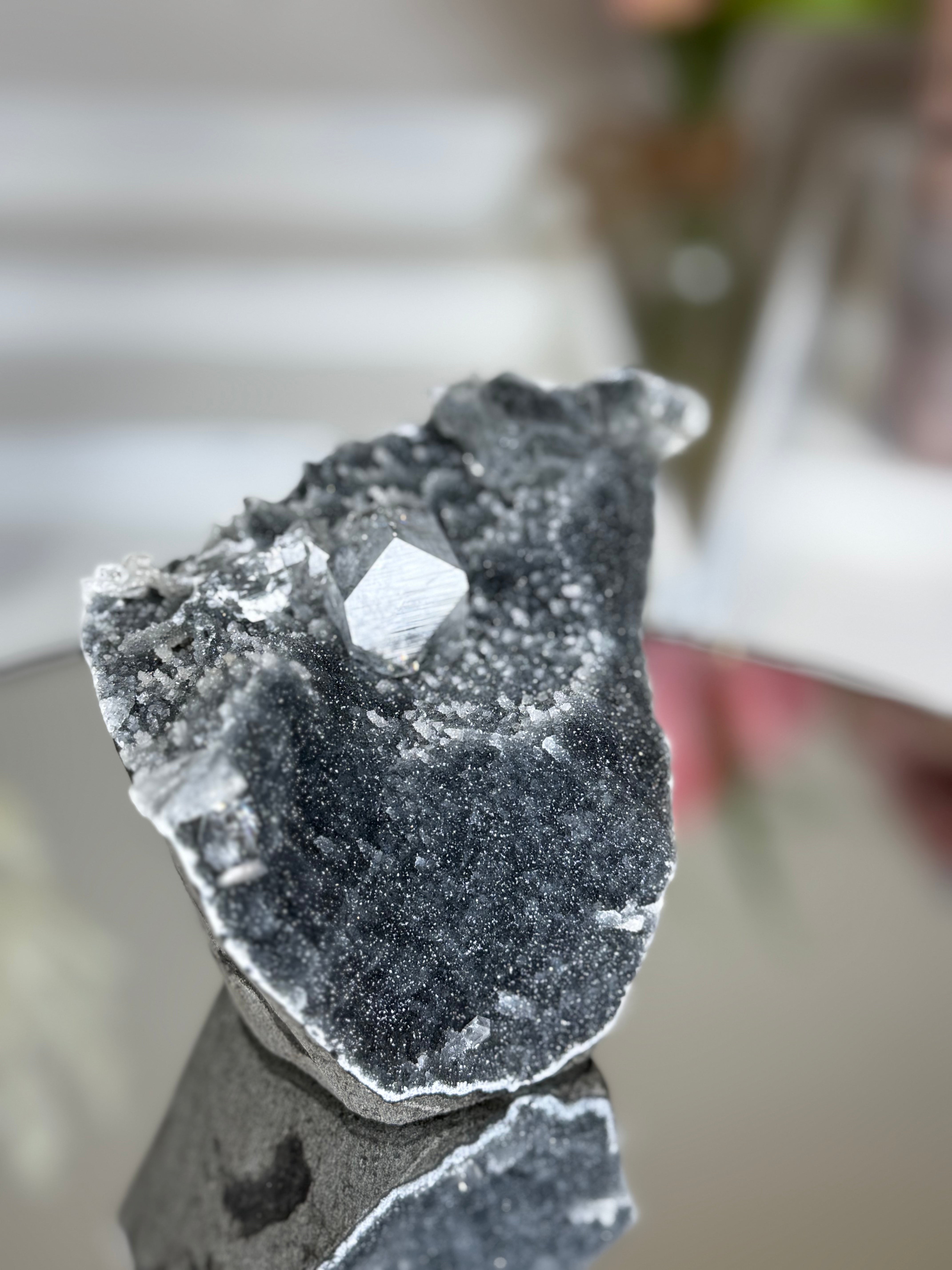 Diamond Apophyllite on Charcoal Chalcedony with Stilbite