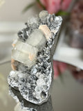 Diamond Apophyllite on Charcoal Chalcedony with Stilbite