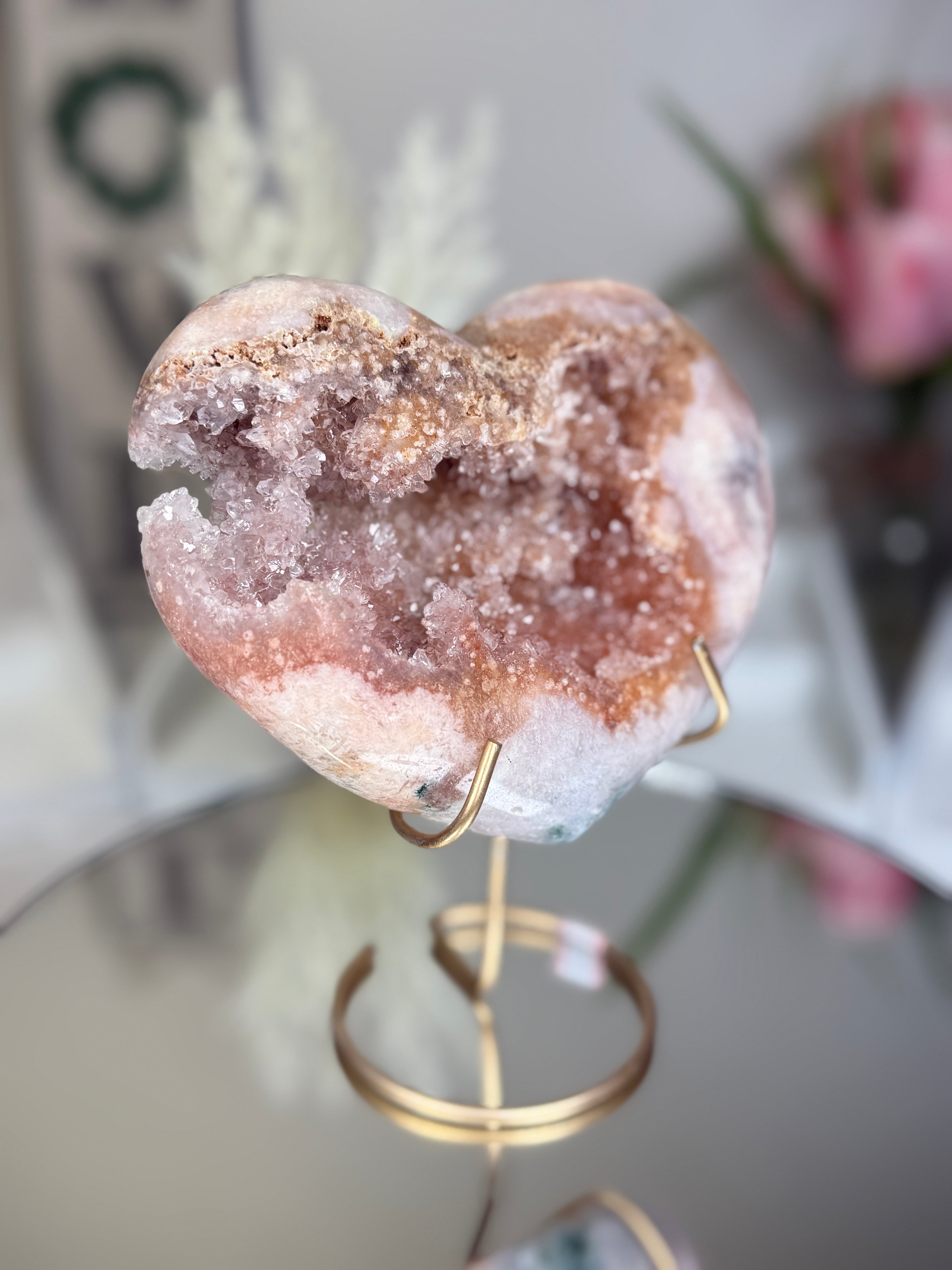 Pink Amethyst Heart on Gold Stand A1.2