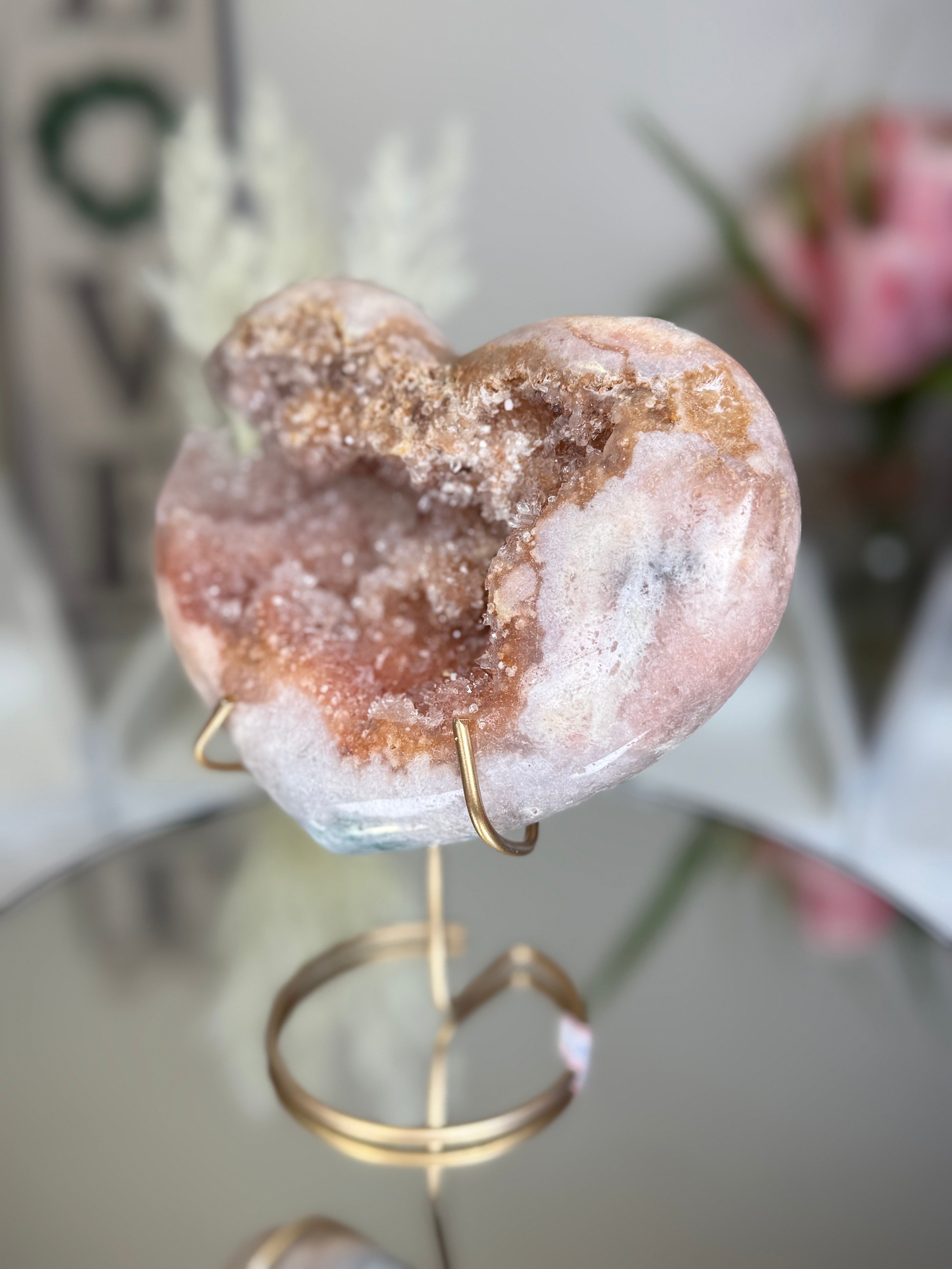 Pink Amethyst Heart on Gold Stand A1.2