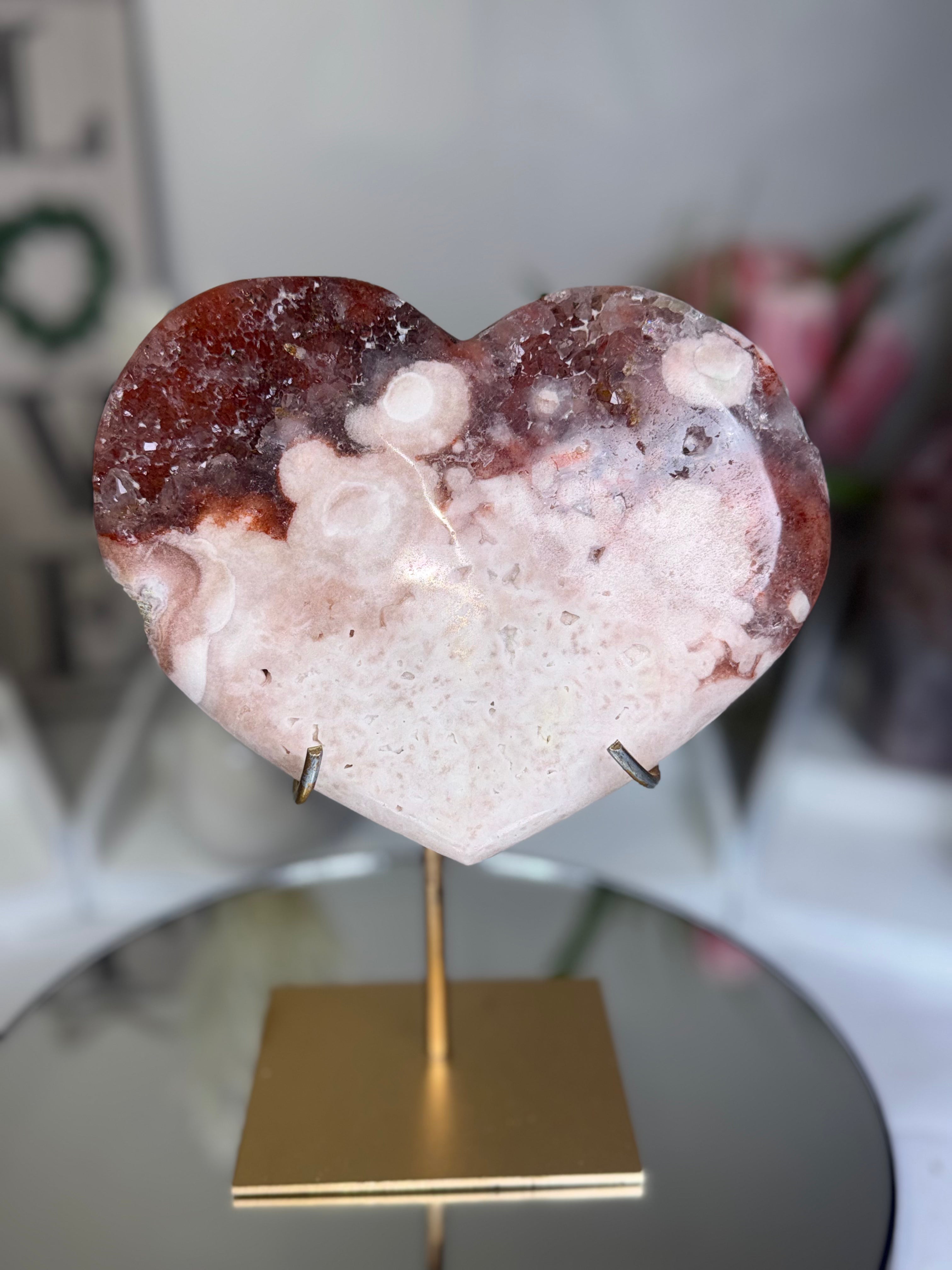 Pink Amethyst Heart on Gold Stand A1.5