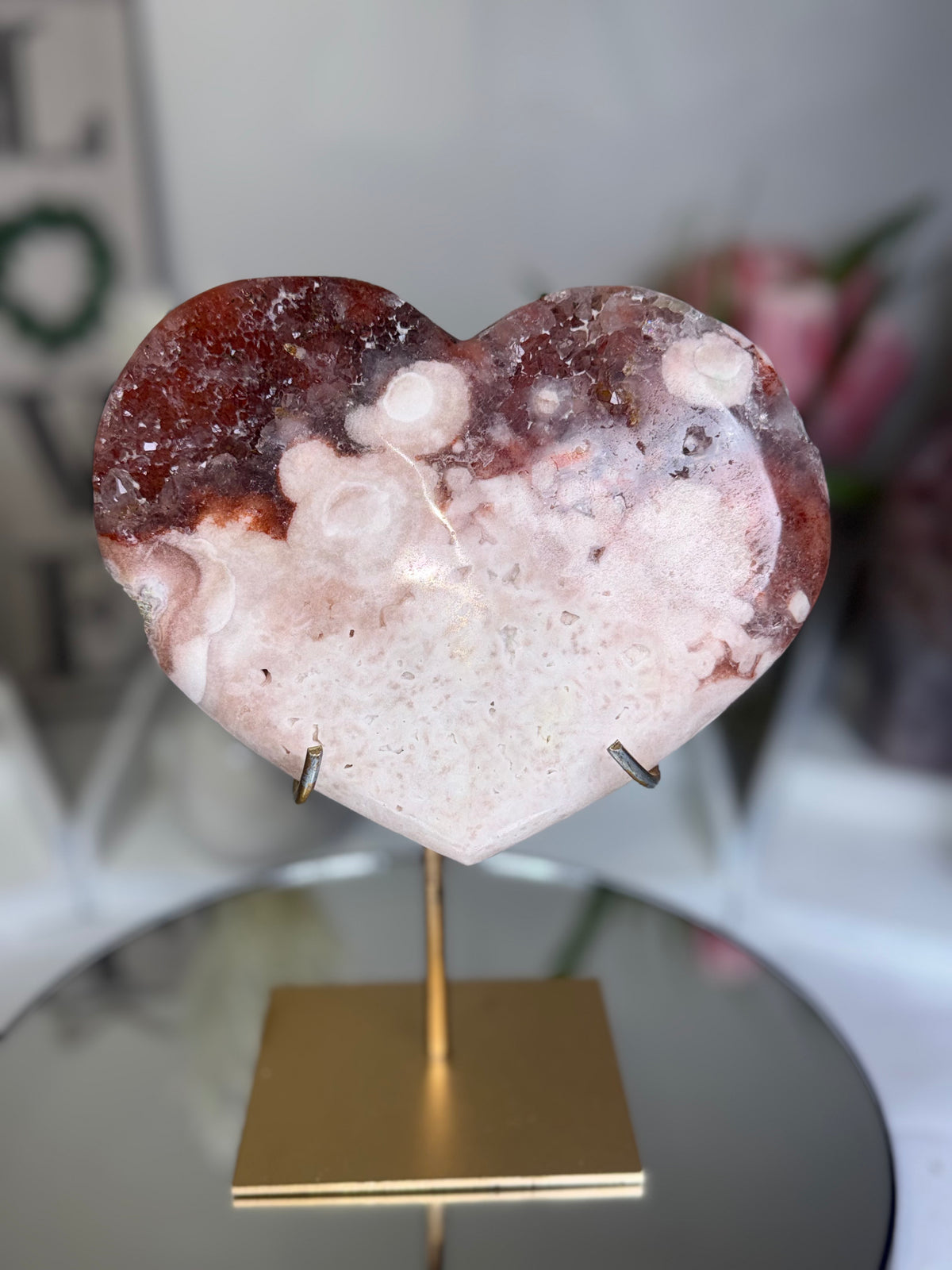 Pink Amethyst Heart on Gold Stand A1.5