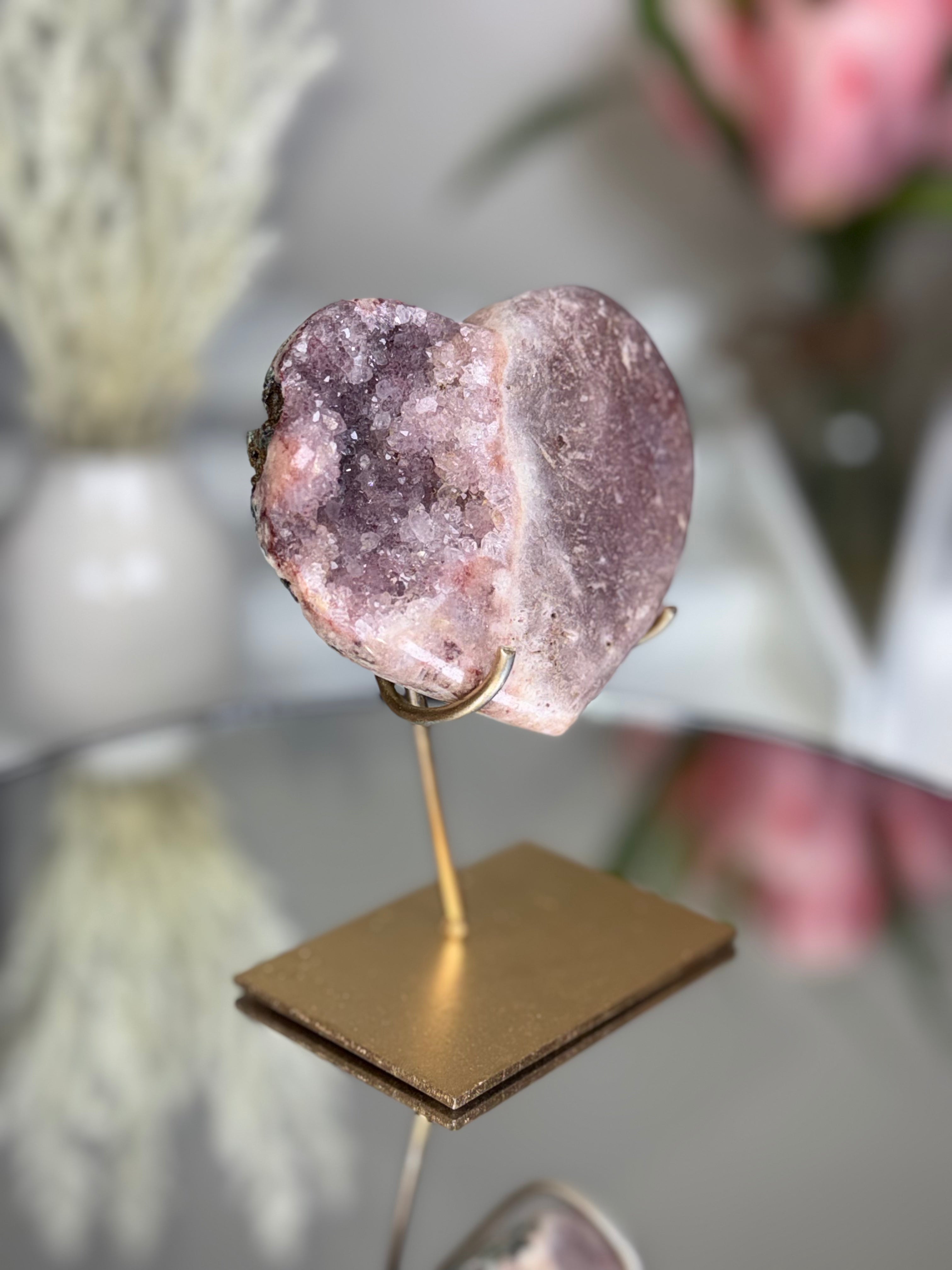 Pink Amethyst Heart on Gold Stand A1.6