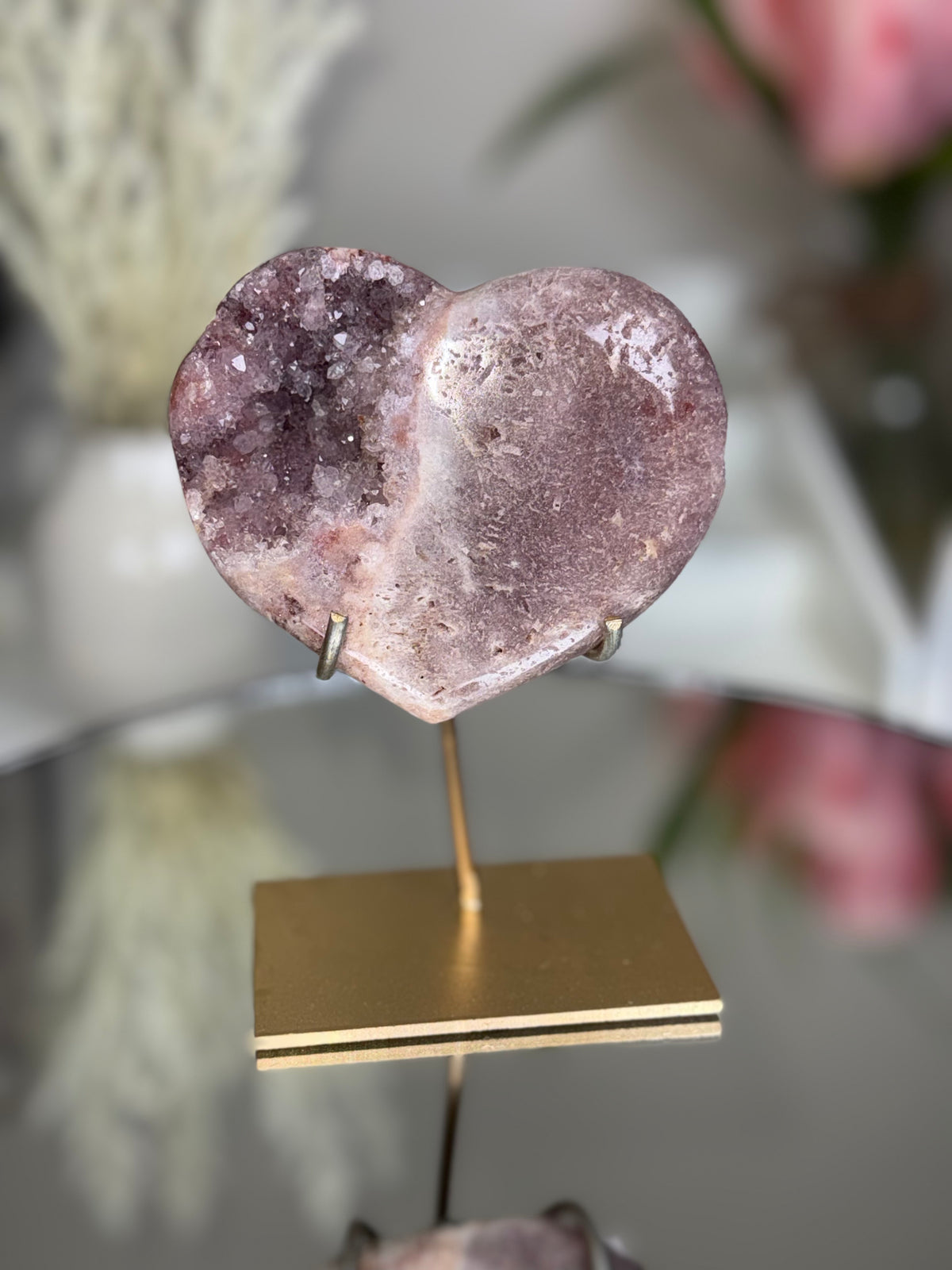 Pink Amethyst Heart on Gold Stand A1.6