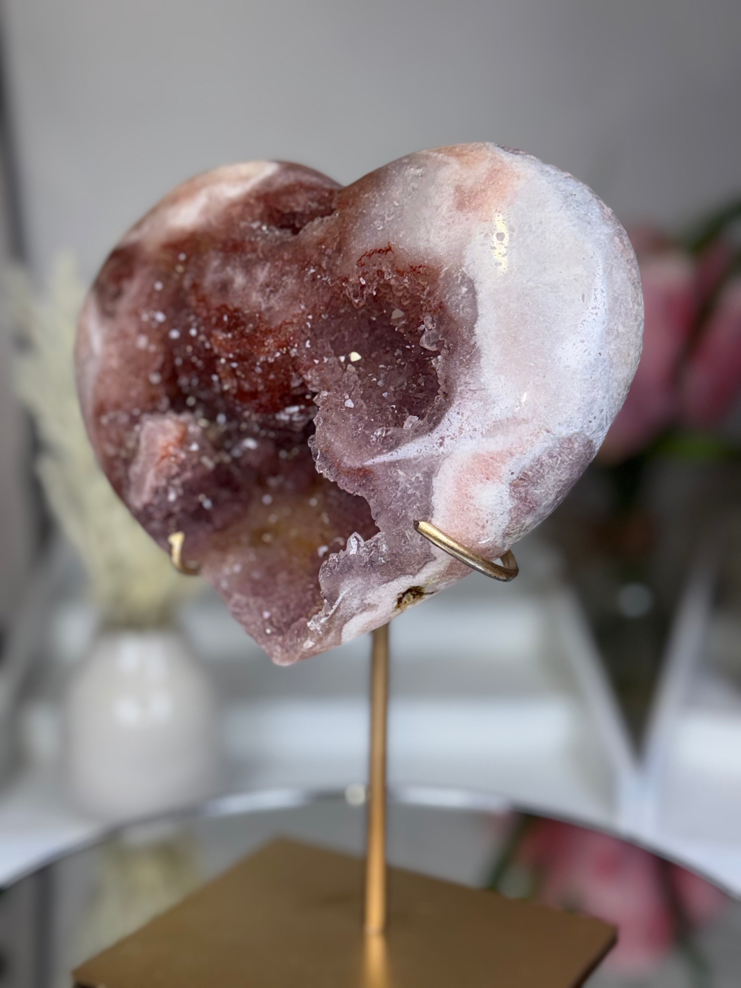 Pink Amethyst Heart on Gold Stand A1.7