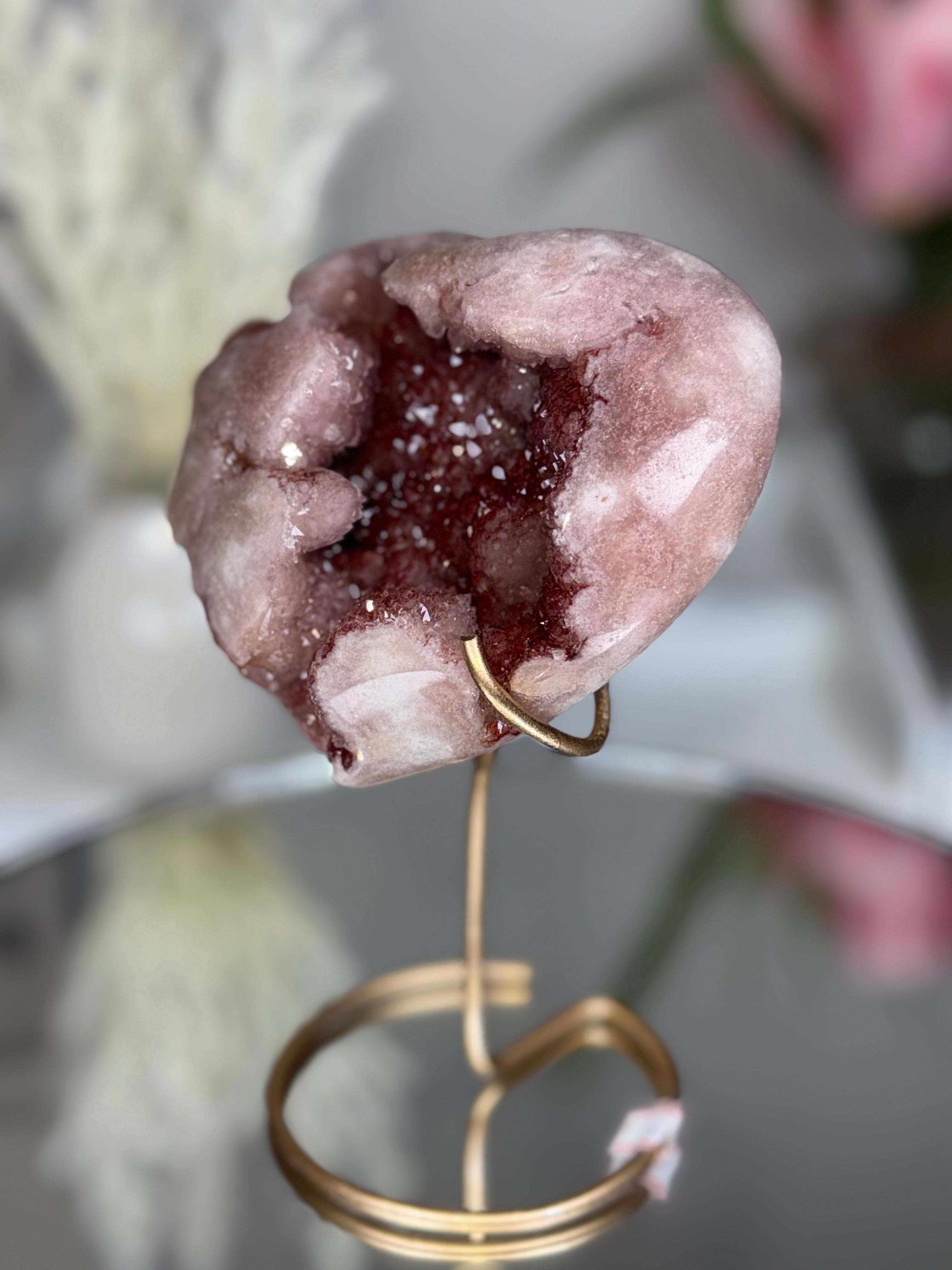 Pink Amethyst Heart on Gold Stand A1.9