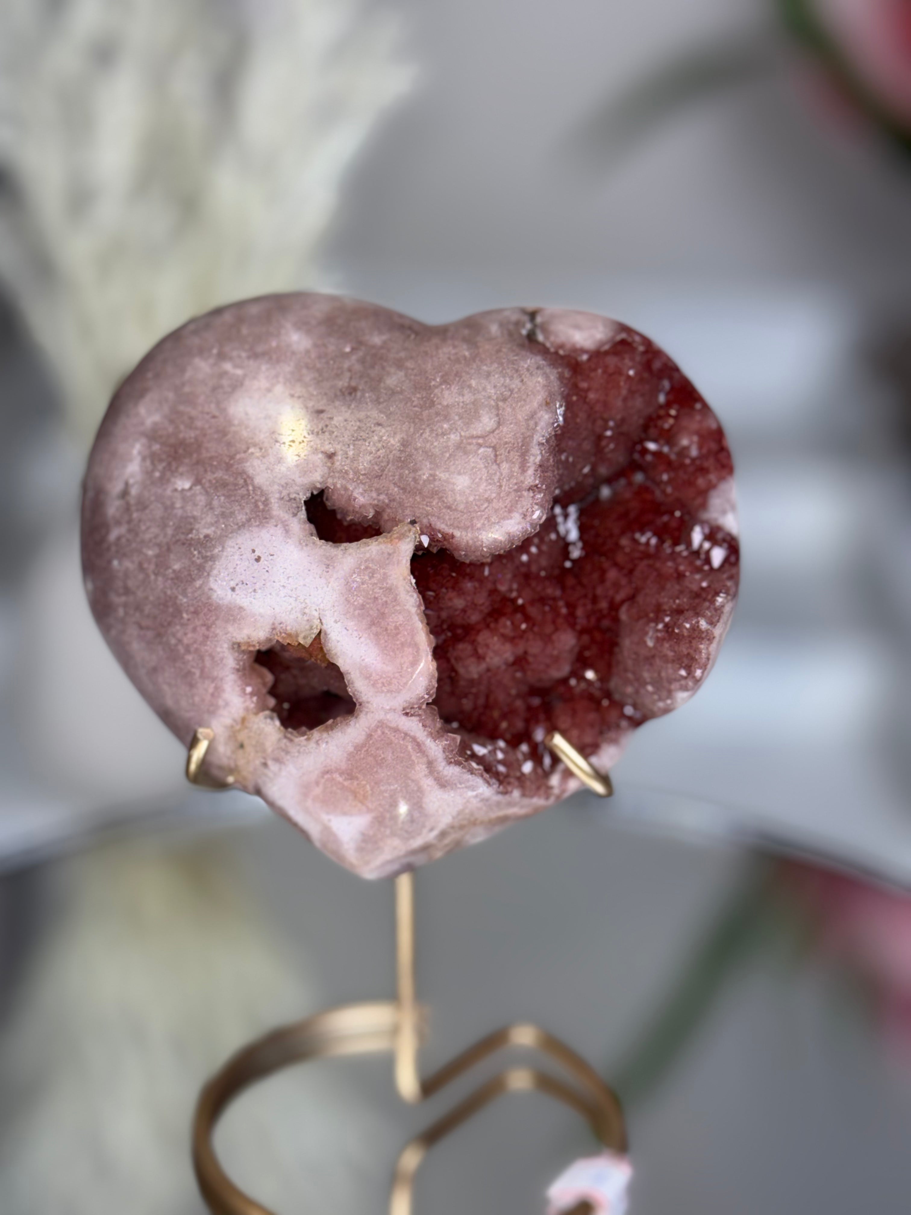 Pink Amethyst Heart on Gold Stand A1.10