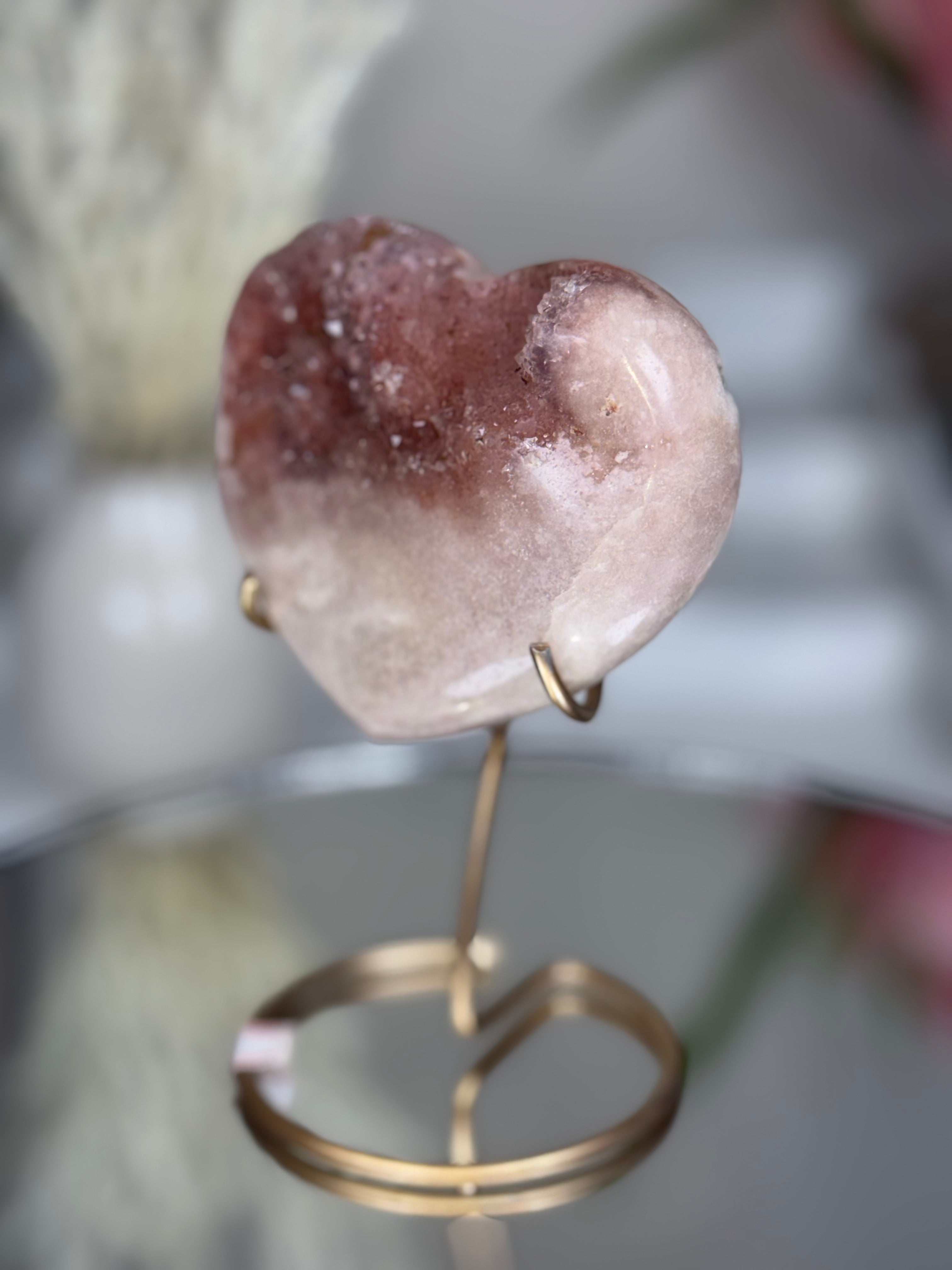 Pink Amethyst Heart on Gold Stand A1.11