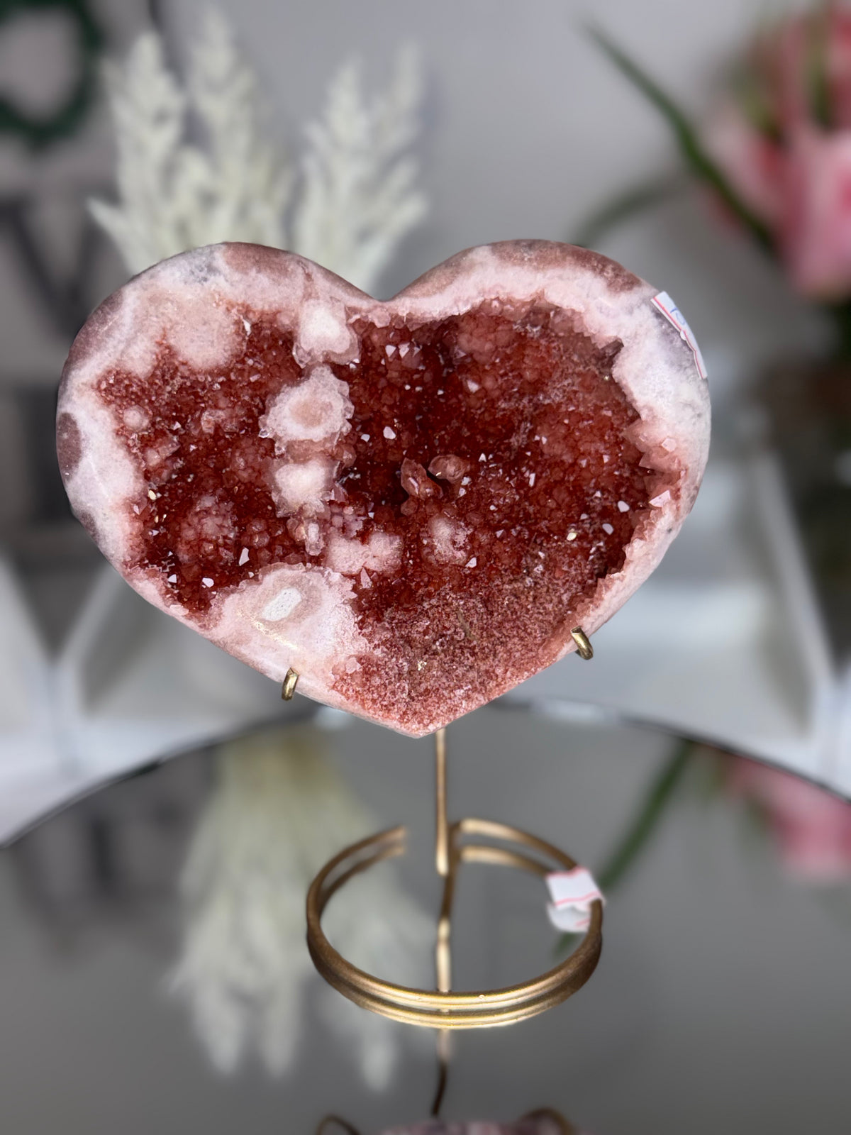 Pink Amethyst Heart on Gold Stand A1.12