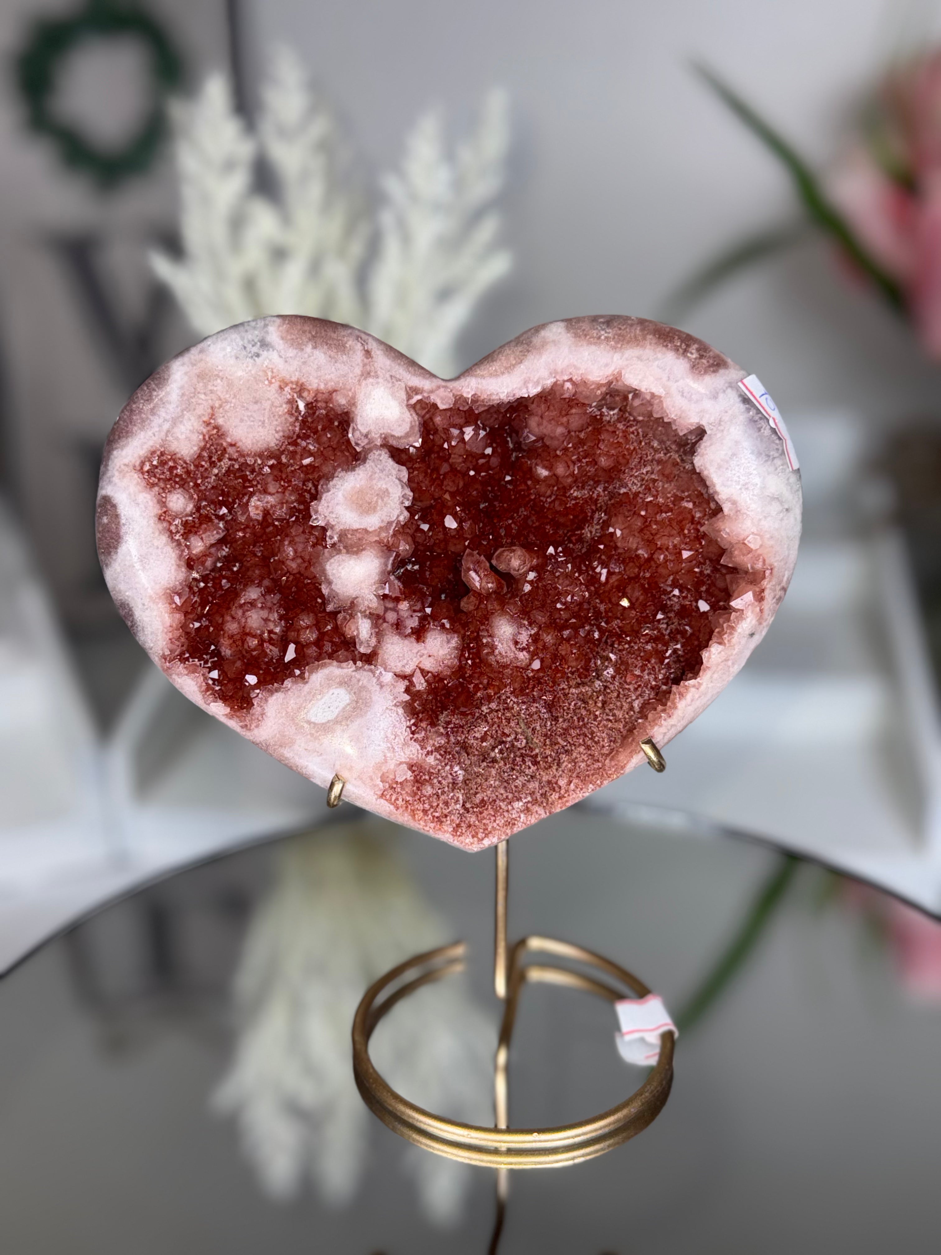 Pink Amethyst Heart on Gold Stand A1.12