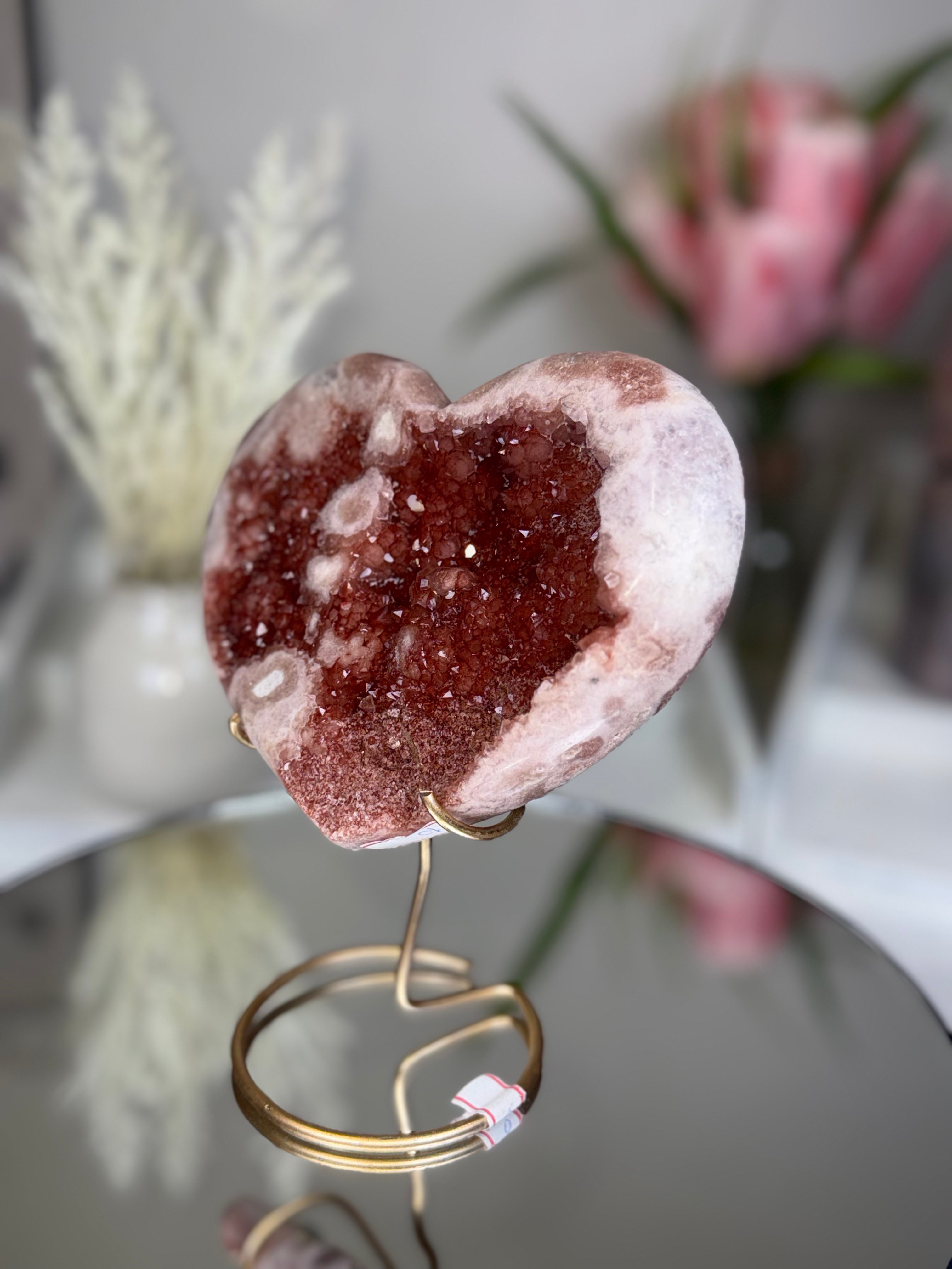 Pink Amethyst Heart on Gold Stand A1.12