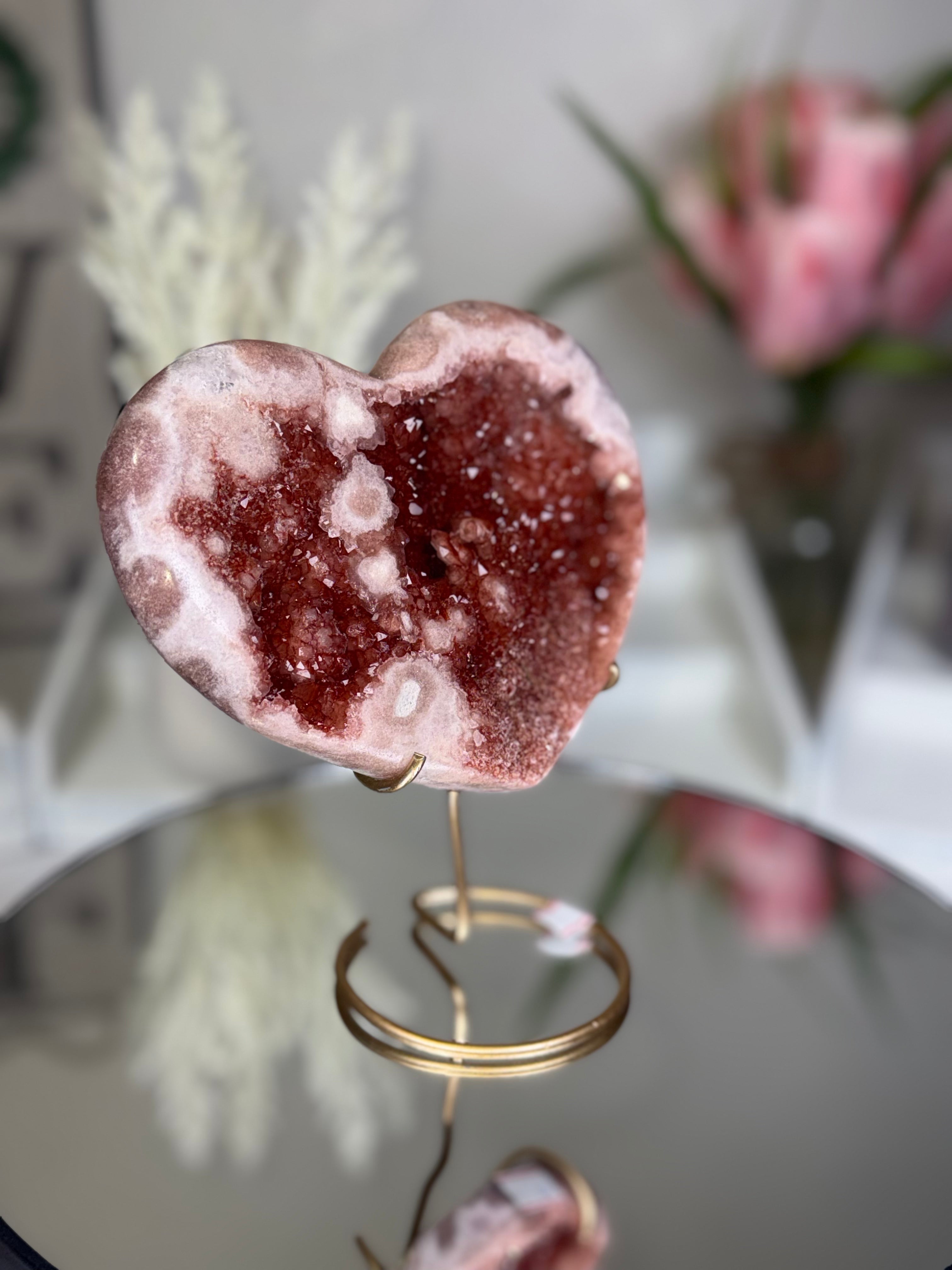 Pink Amethyst Heart on Gold Stand A1.12