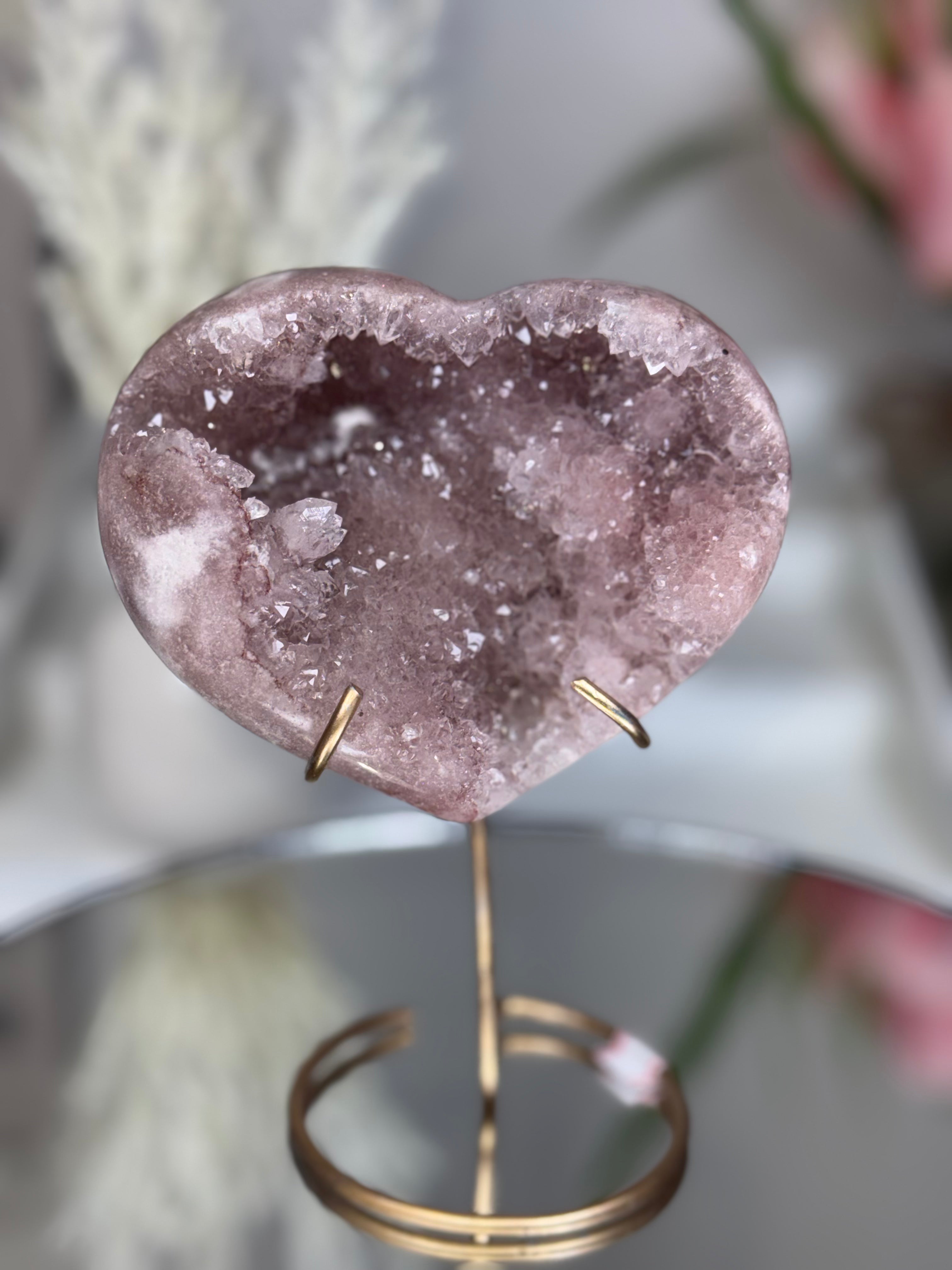 Pink Amethyst Heart on Gold Stand A1.13