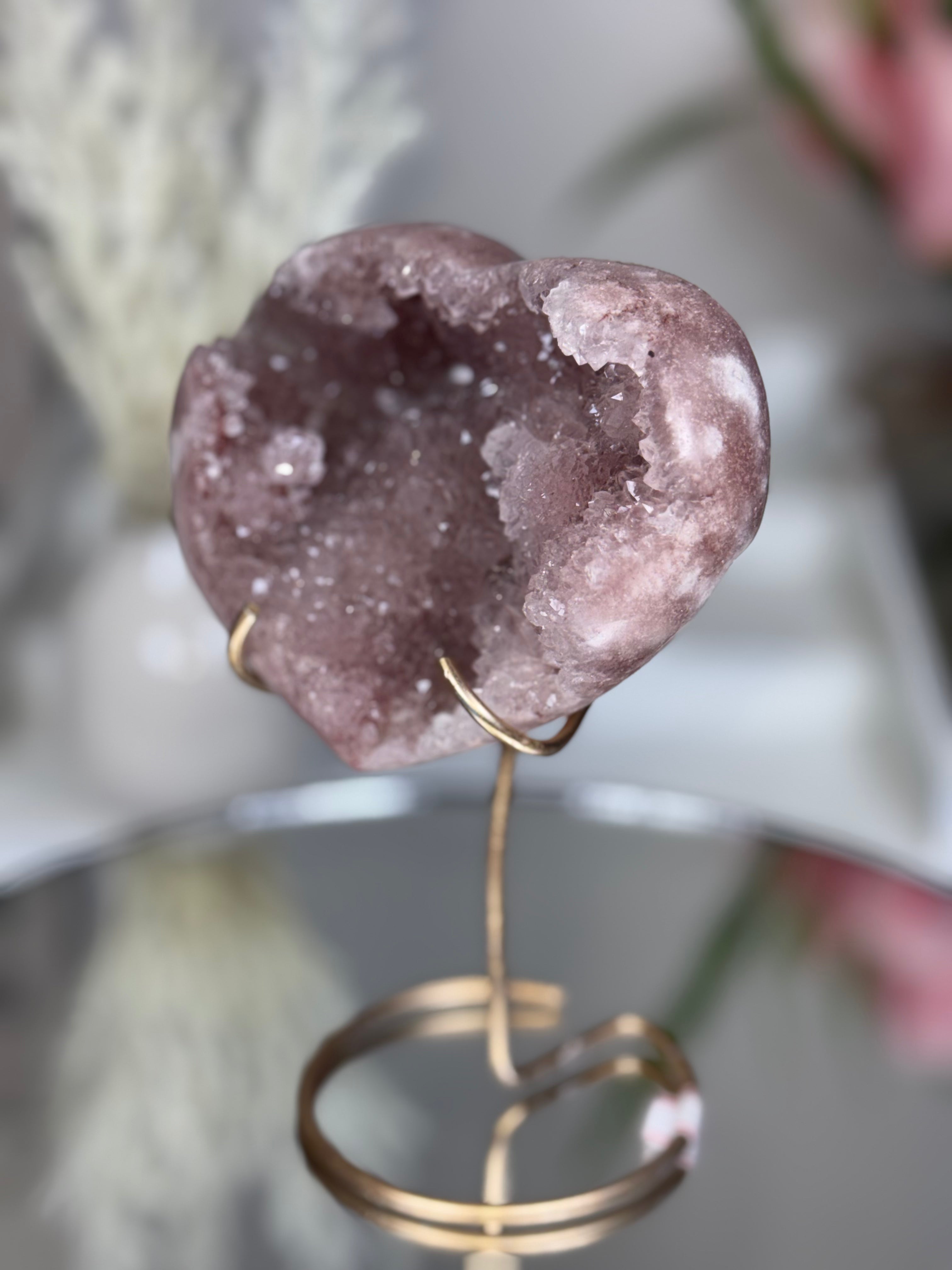 Pink Amethyst Heart on Gold Stand A1.13