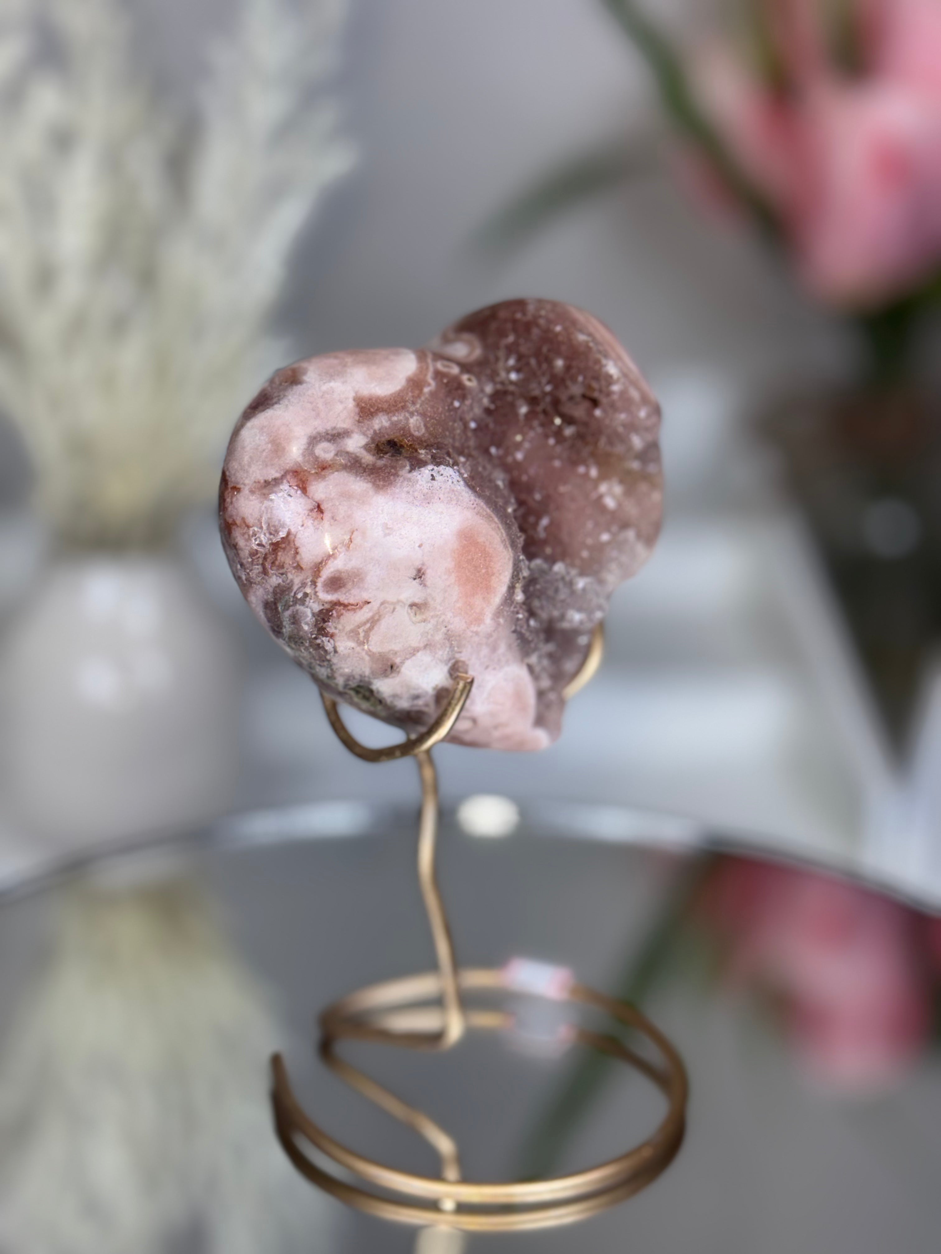 Pink Amethyst Heart on Gold Stand A1.14