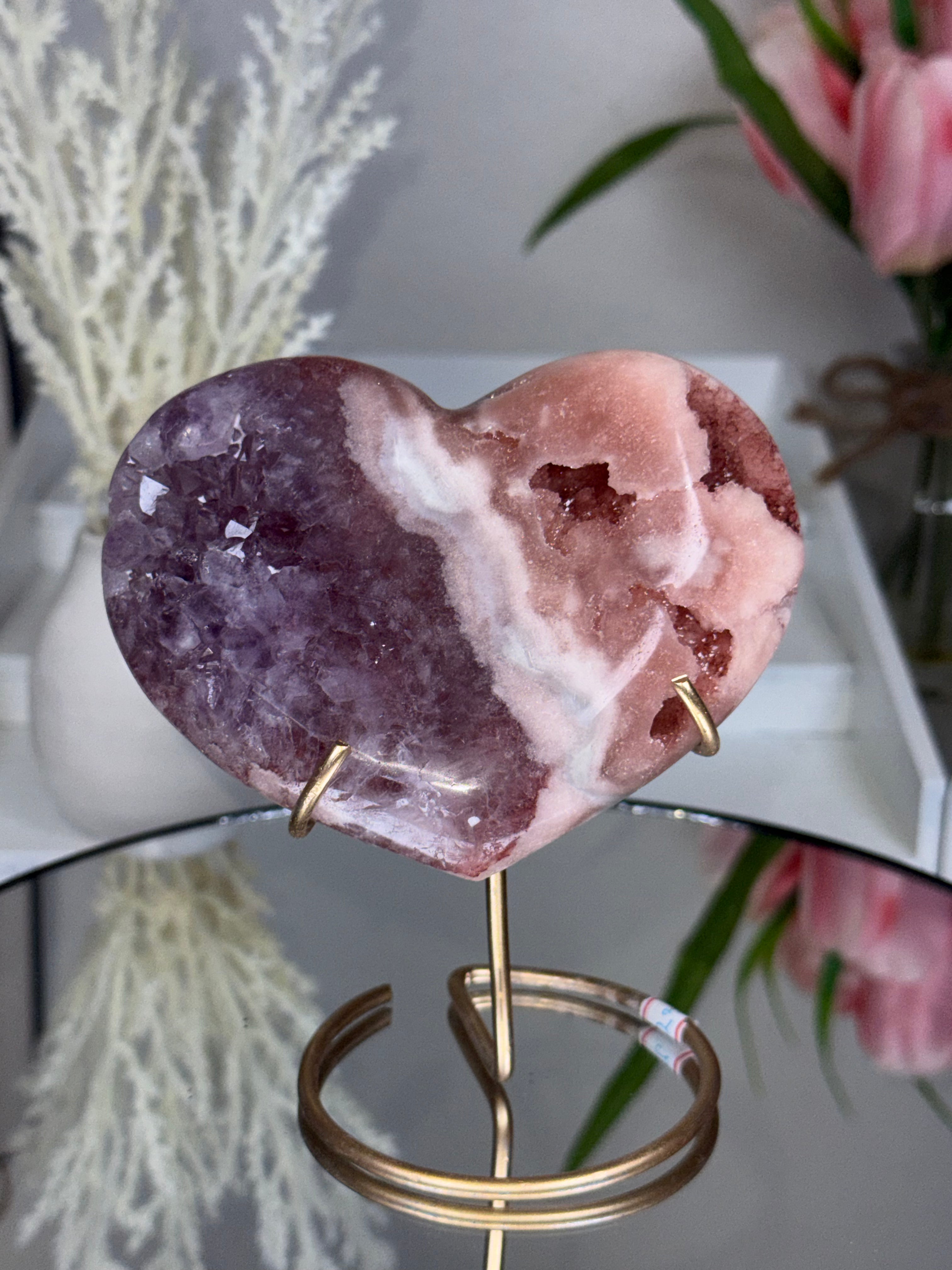 Pink Amethyst Heart on Gold Stand A1.15