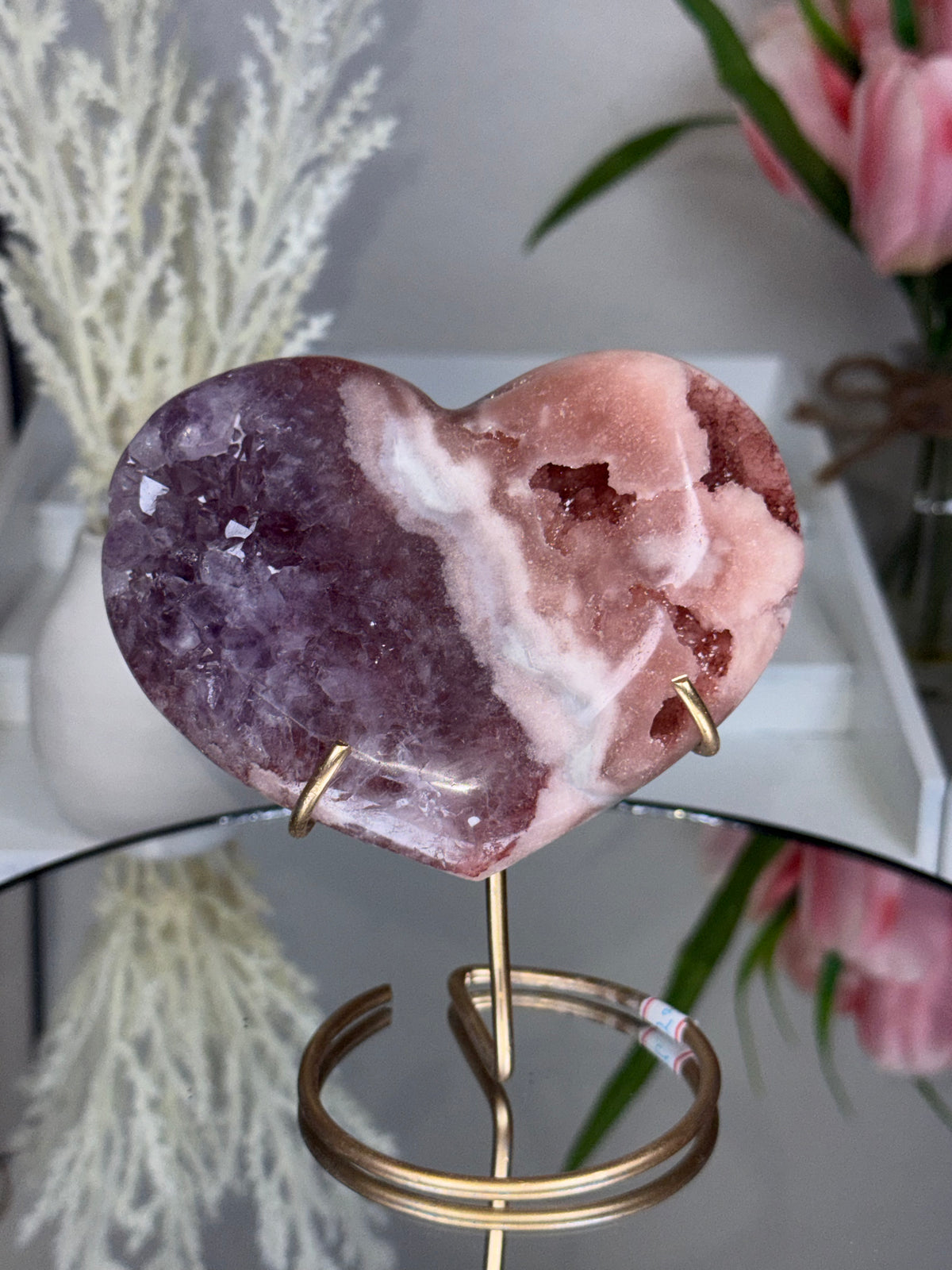 Pink Amethyst Heart on Gold Stand A1.15