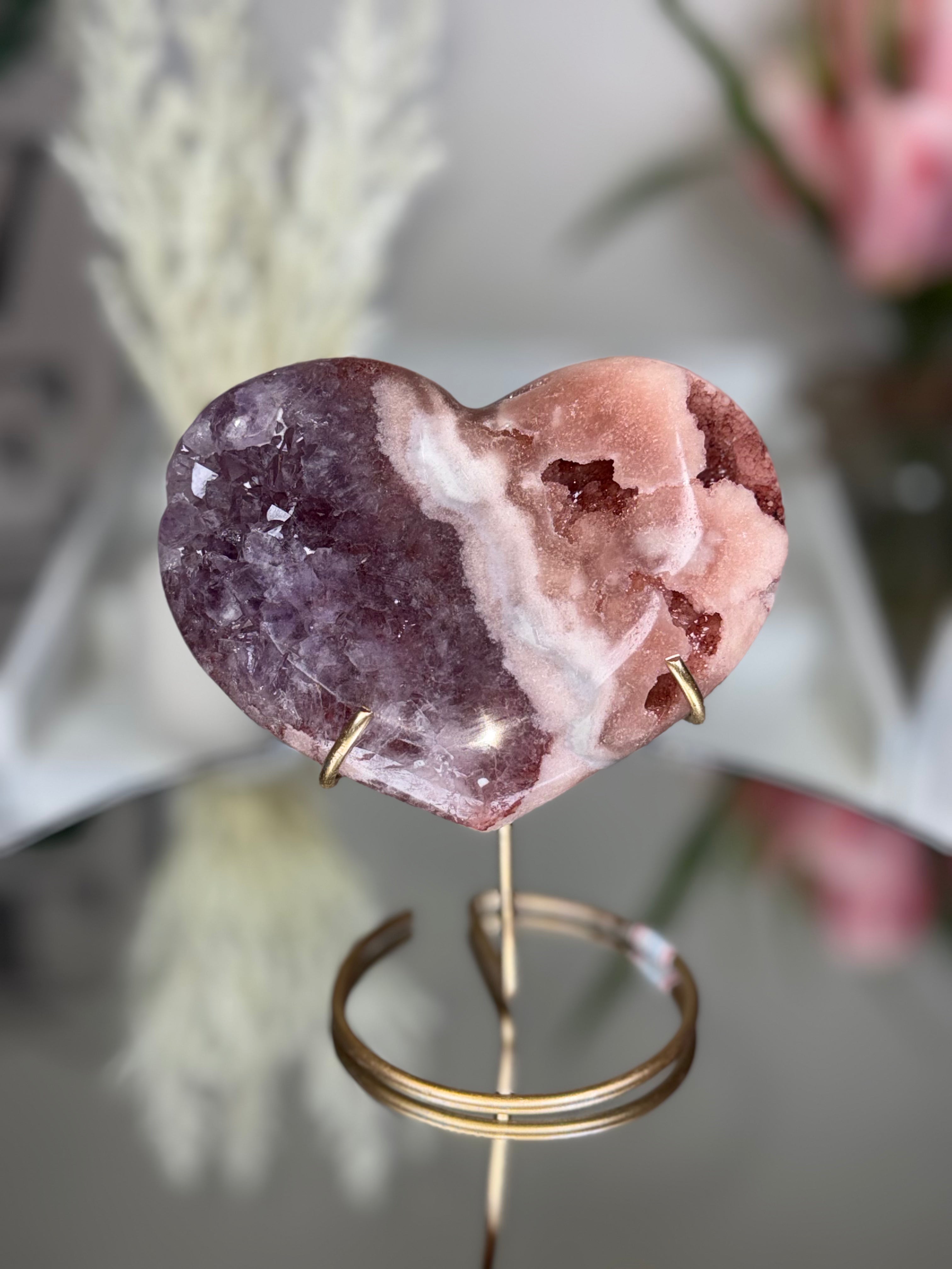 Pink Amethyst Heart on Gold Stand A1.15