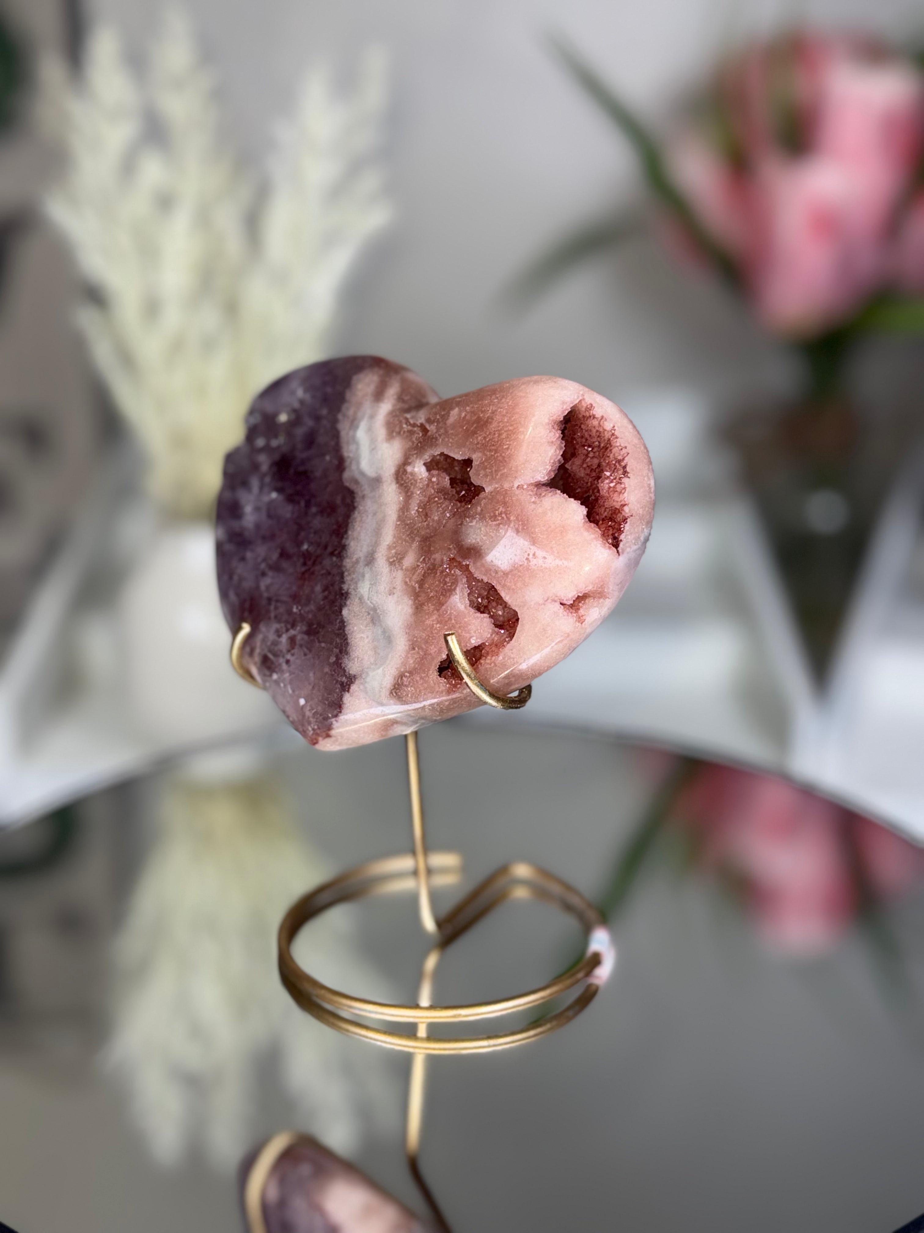 Pink Amethyst Heart on Gold Stand A1.15