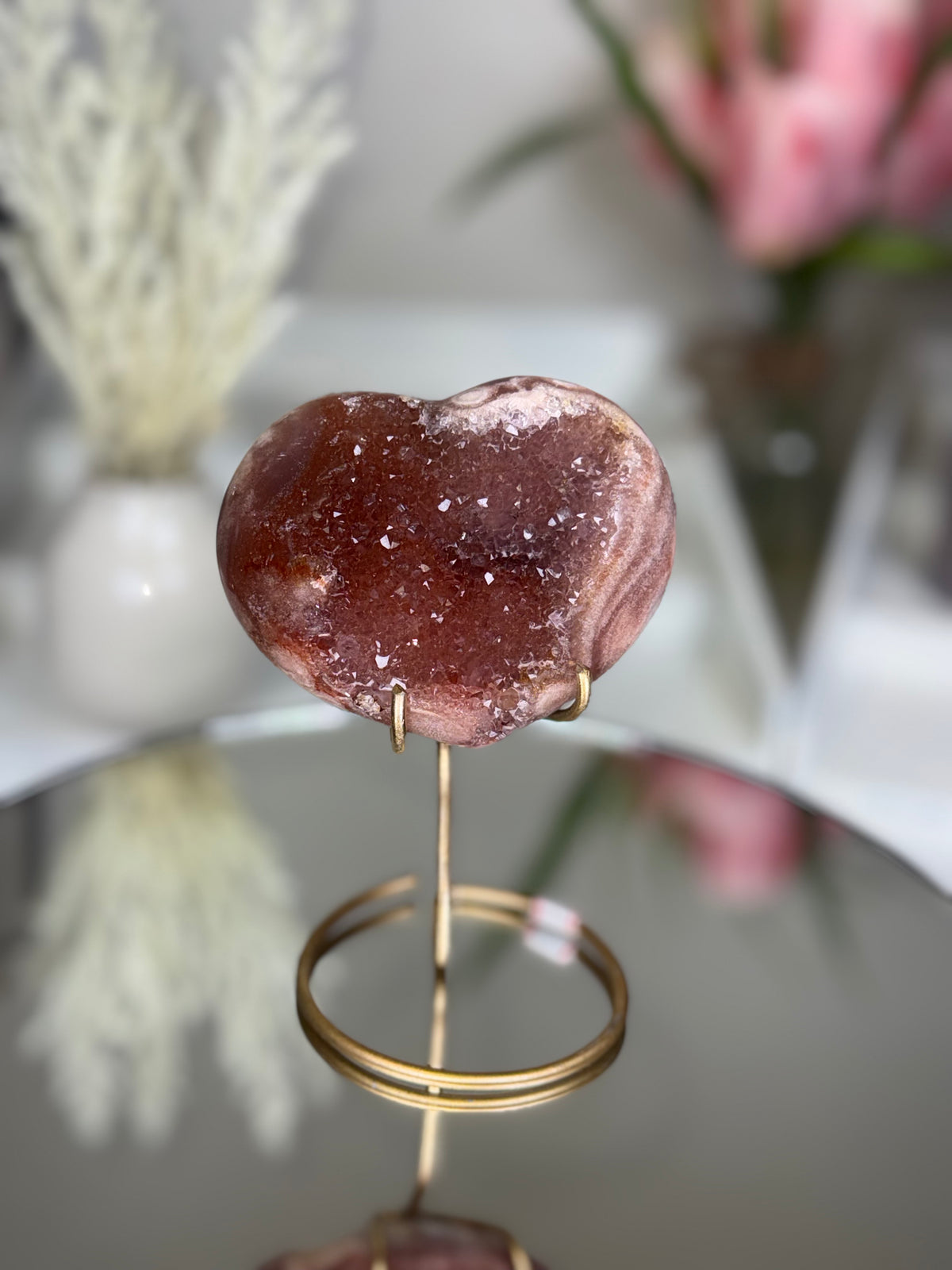 Pink Amethyst Heart on Gold Stand A1.16