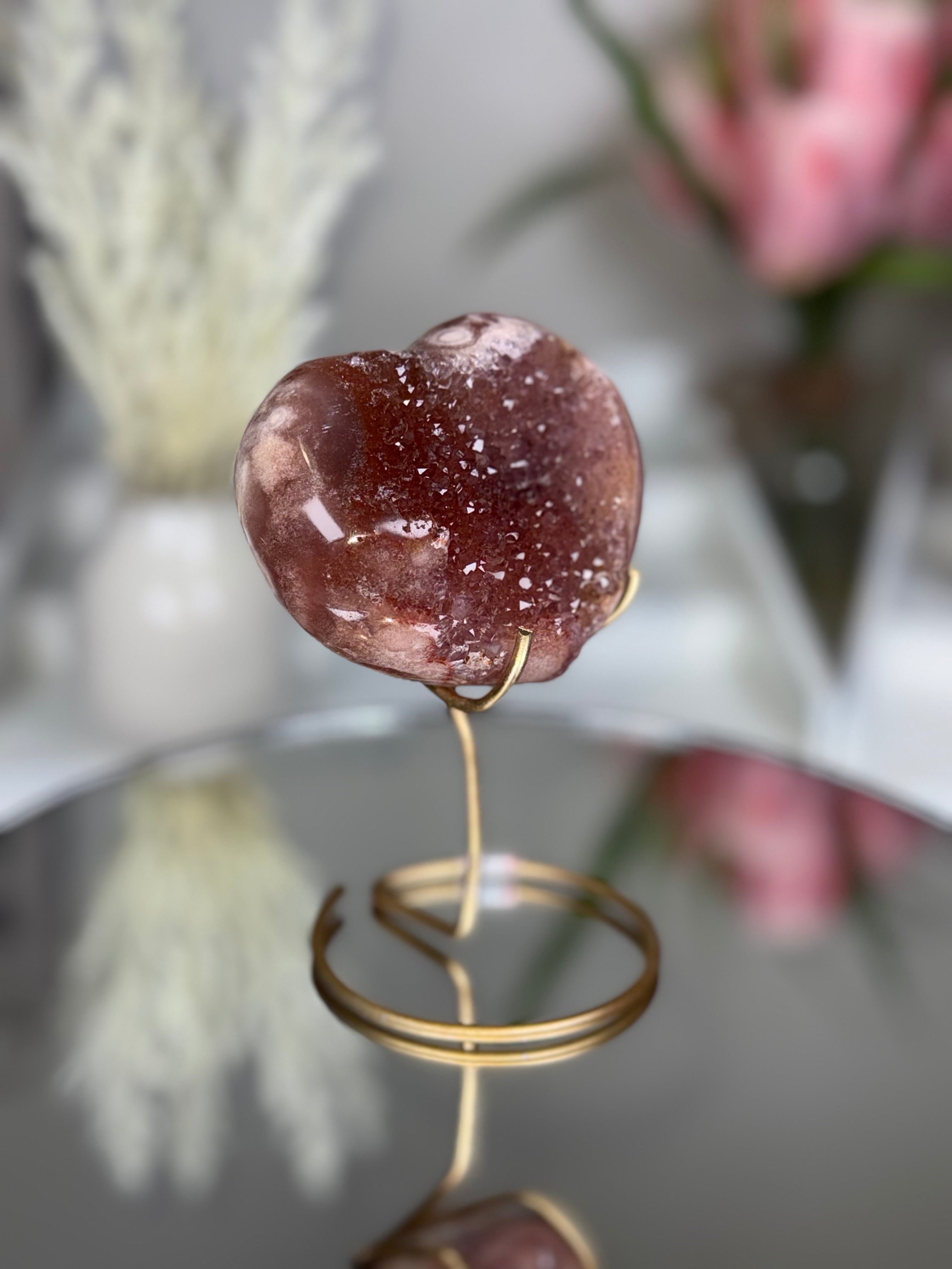 Pink Amethyst Heart on Gold Stand A1.16